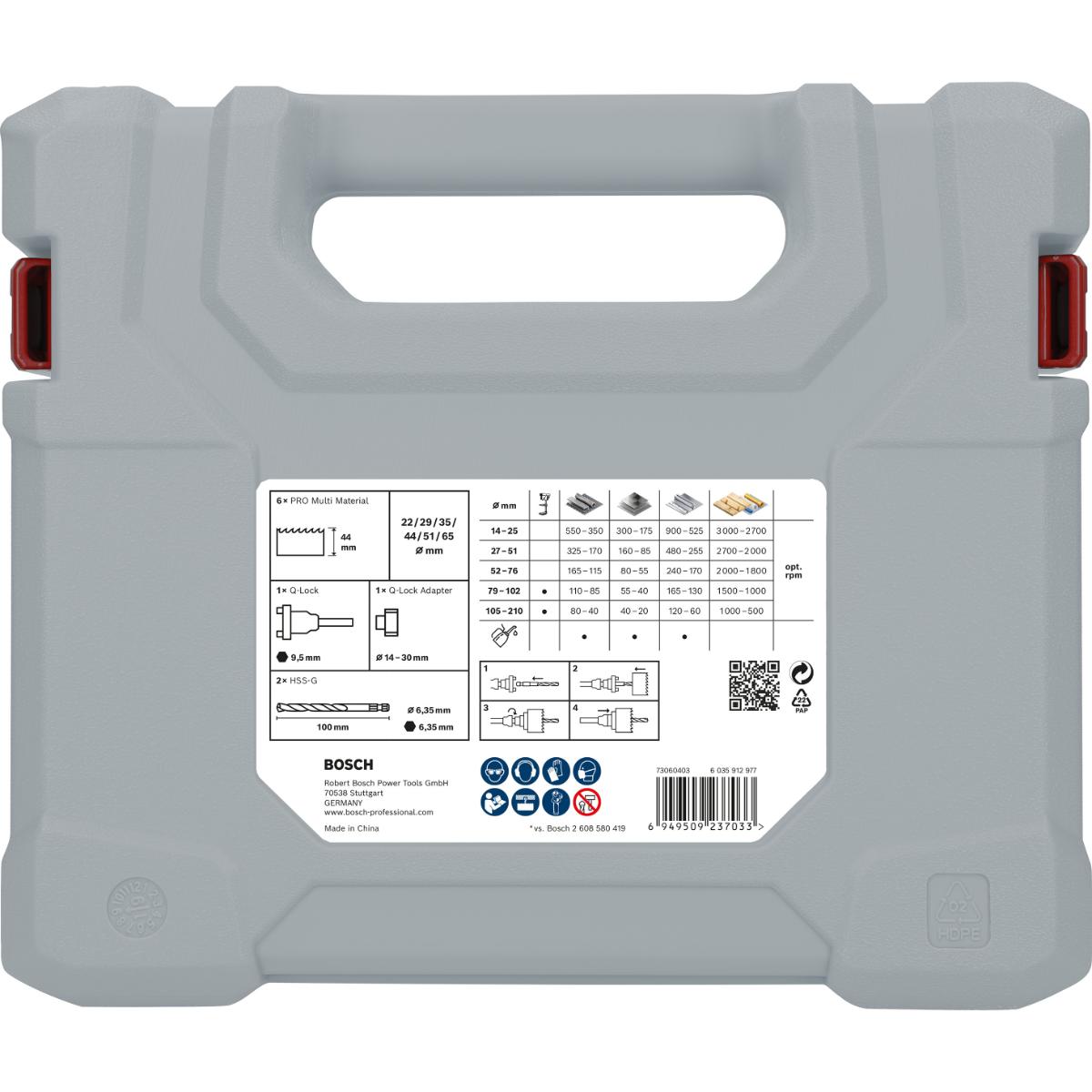 Bosch PRO Multi Material Lochsäge Q-Lock Aufsteckhalter ø 22,29,35,44,51,65 - 10 teiliges Set