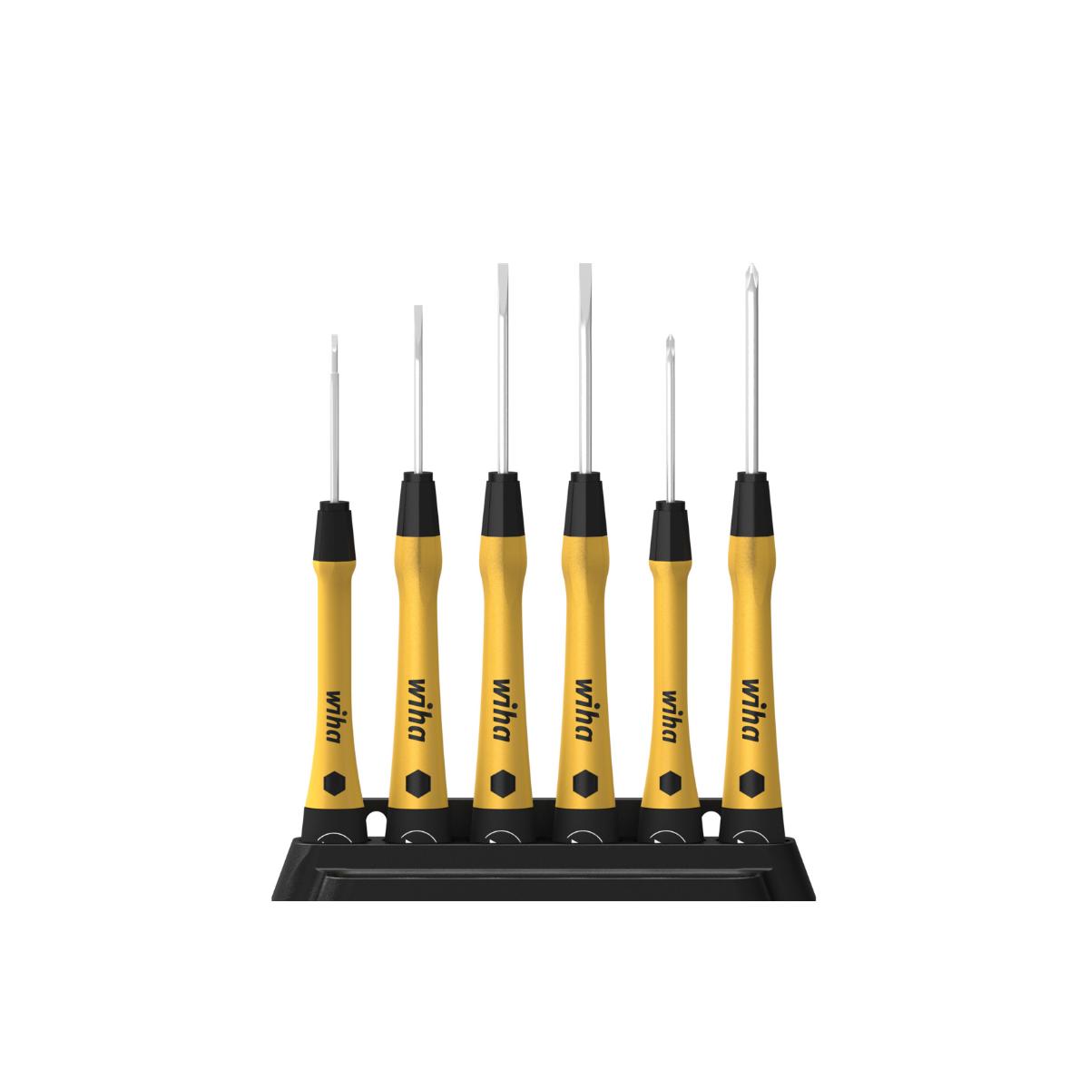 Wiha Feinschraubendreher Set PicoFinish ESD Schlitz, Phillips 7-teilges Set mit Halter