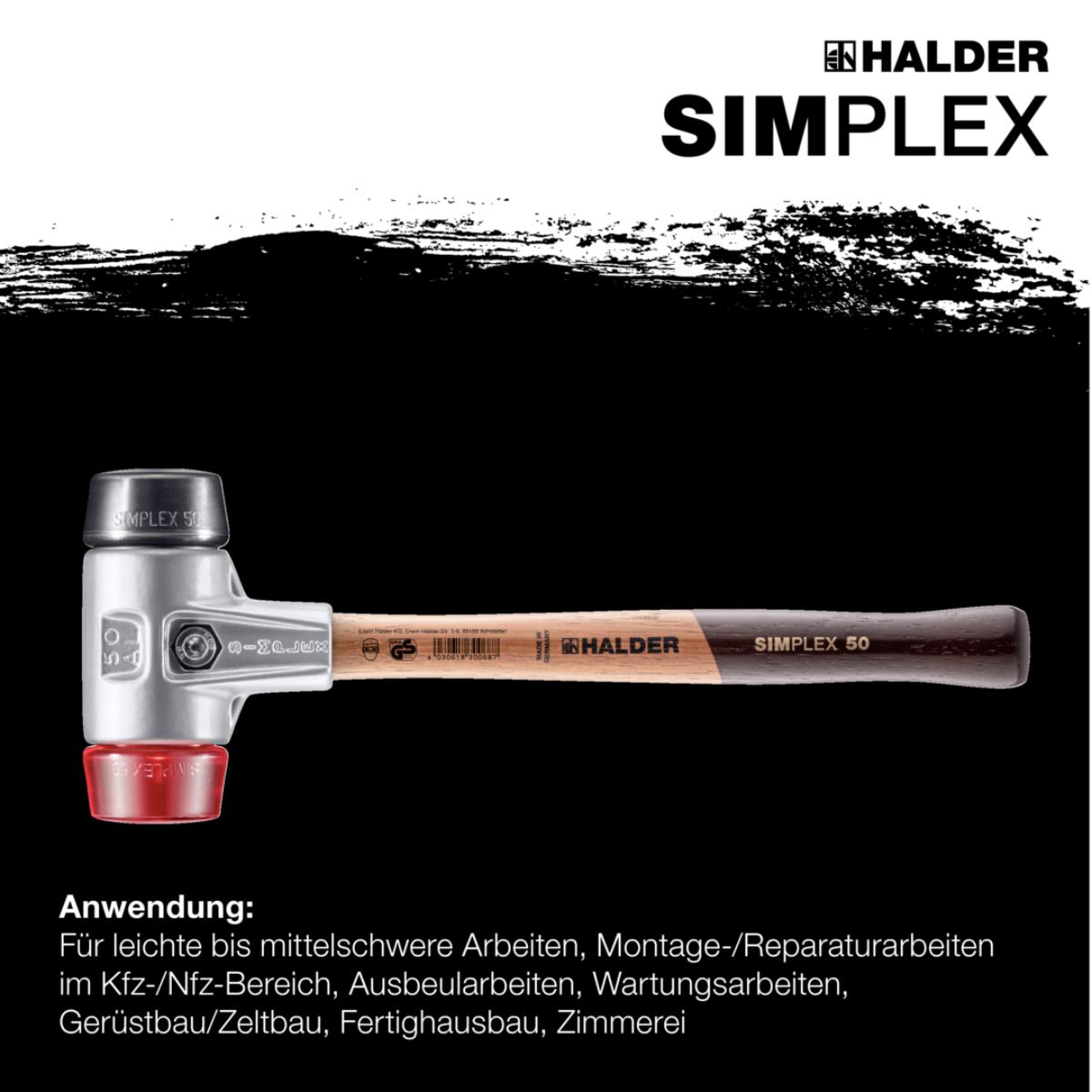 HALDER SIMPLEX - Schonhammer mit Aluminiumgehäuse und hochwertigem Holzstiel, Gummikomposition