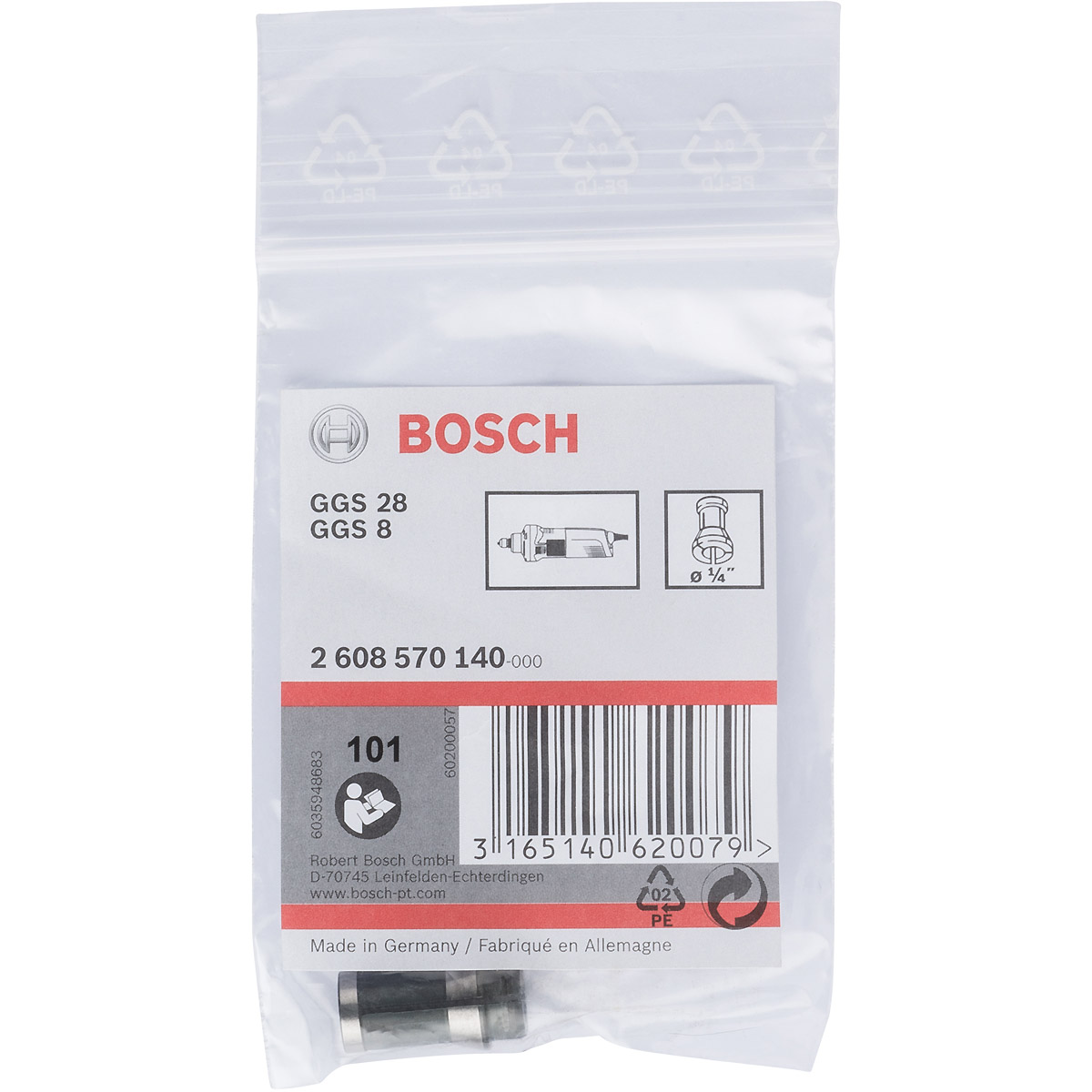 Bosch Spannzange ohne Spannmutter, 1/4 Zoll, für Bosch-Geradschleifer