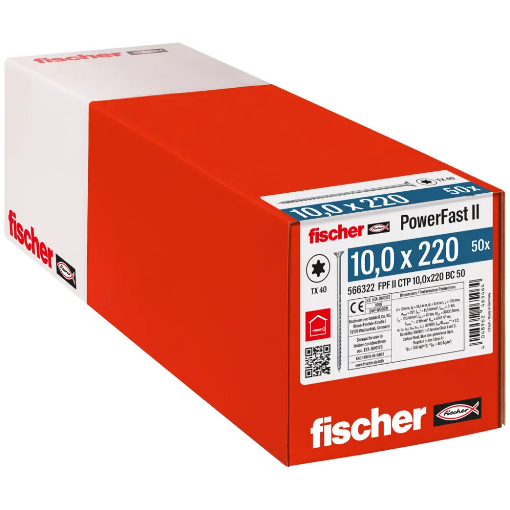 Fischer Holzbauschraube 10,0x220 FPF II CTP BC, Senkkopf, Innenstern TX, Teilgewinde, blauverzinkt