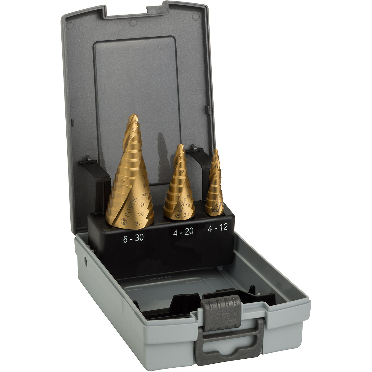 Bosch Stufenbohrer HSS-TiN-Set, 3-teilig, 4 - 12 mm, 4 - 20 mm, 6 - 30 mm