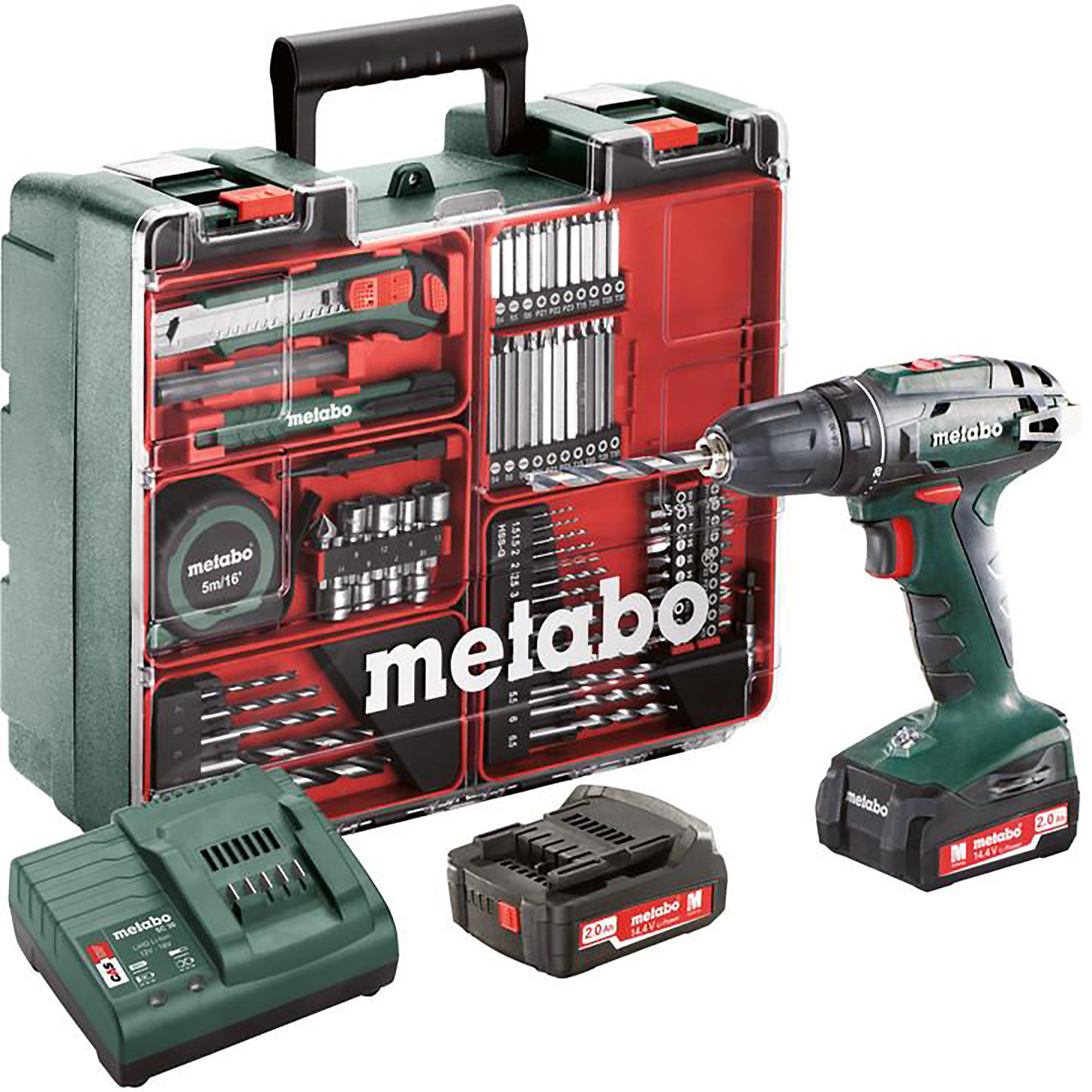 Metabo Akku-Bohrschrauber BS 14.4 Set Mobile Werkstatt - Kunststoffkoffer - 14.4V 2x2Ah Li-Power + S