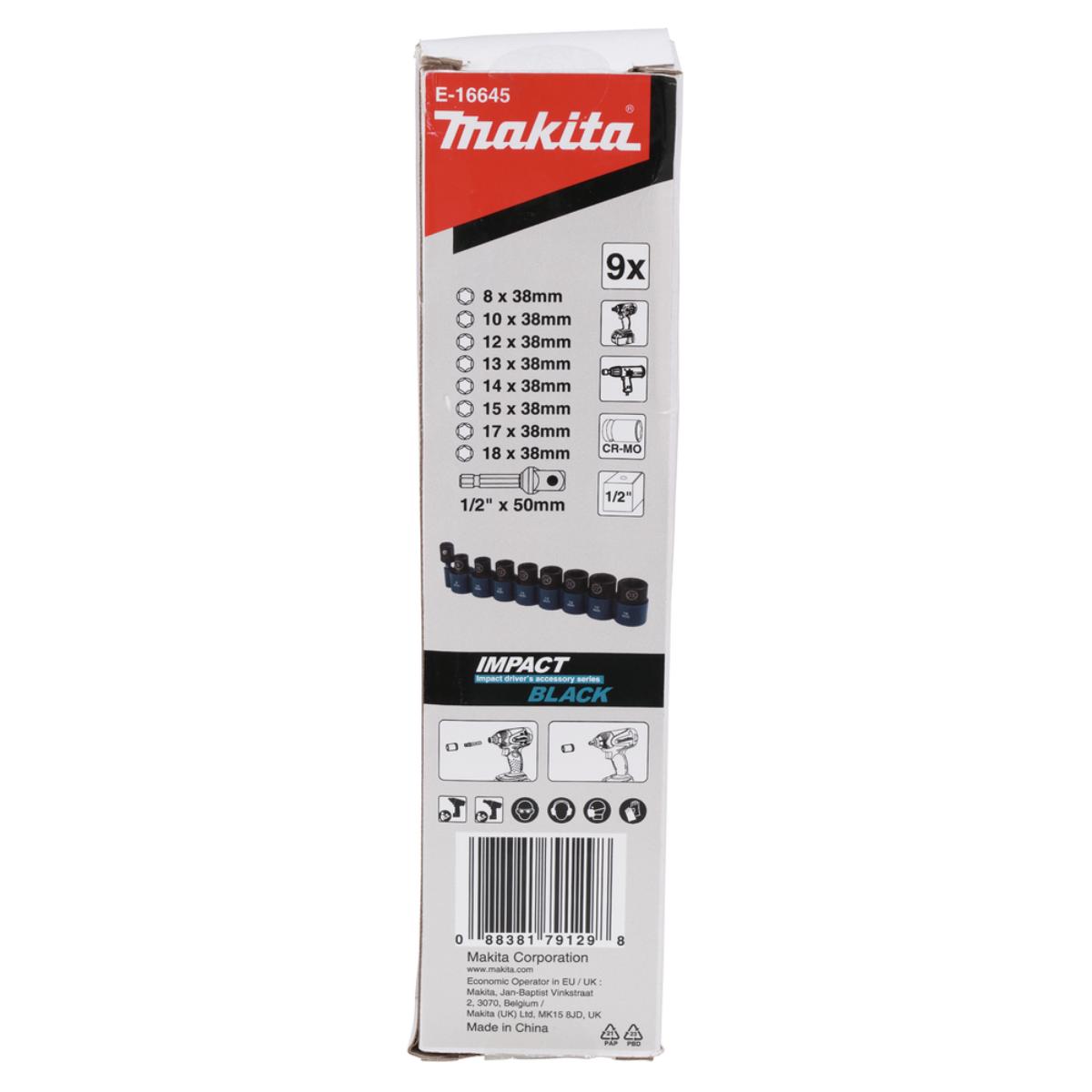 Makita IMPACT BLACK Schlagnuss-Set 9-tlg. - 1/2 Zoll - Impact Black - E-16645