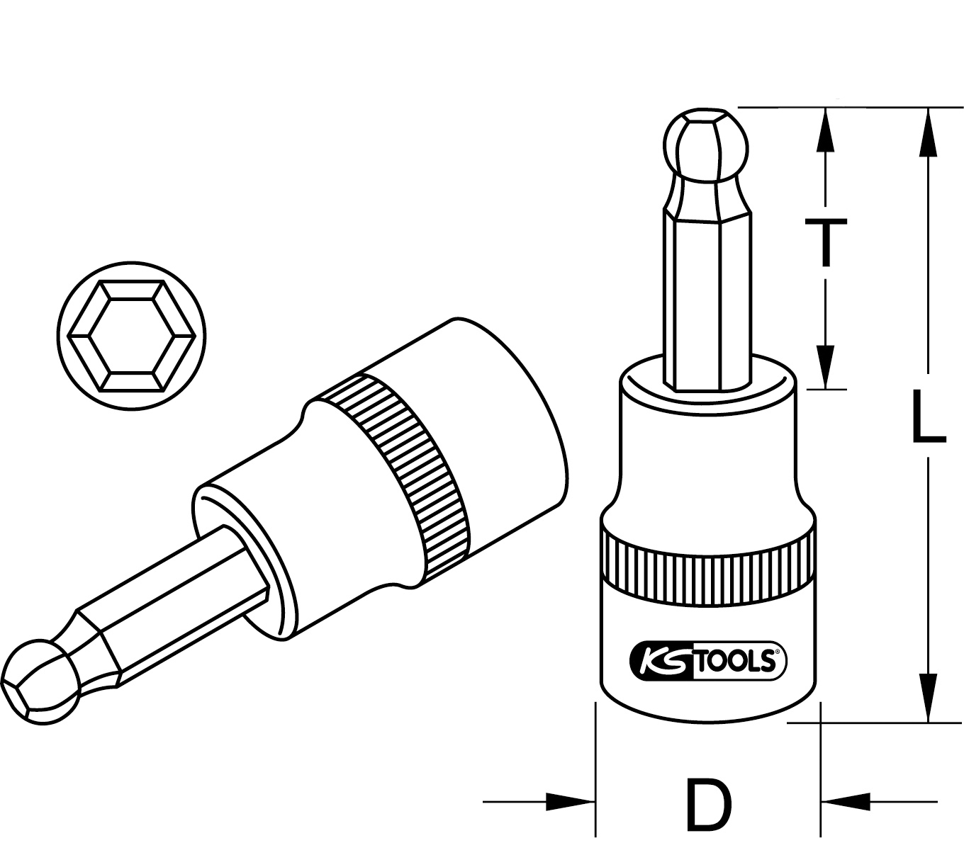 KS Tools 3/8" CHROMEplus Bit-Stecknuss,Kugelkopf
