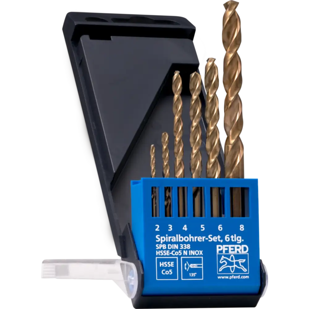 PFERD TOOLS Spiralbohrer-Set 6-tlg. INOX HSSE N DIN 338 für zähe und harte Werkstoffe