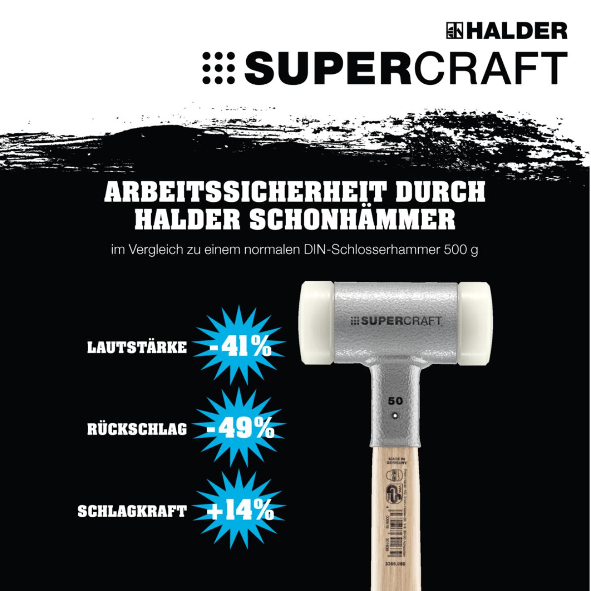 HALDER SUPERCRAFT - Schonhammer rückschlagfrei mit bruchsicherem Stahlrohrstiel, Nylon