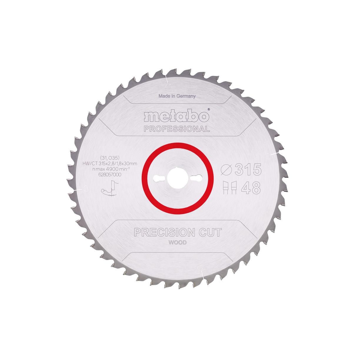 Metabo Sägeblatt precision cut wood - 315x2,8/1,8x30, Z48 WZ 0° professional