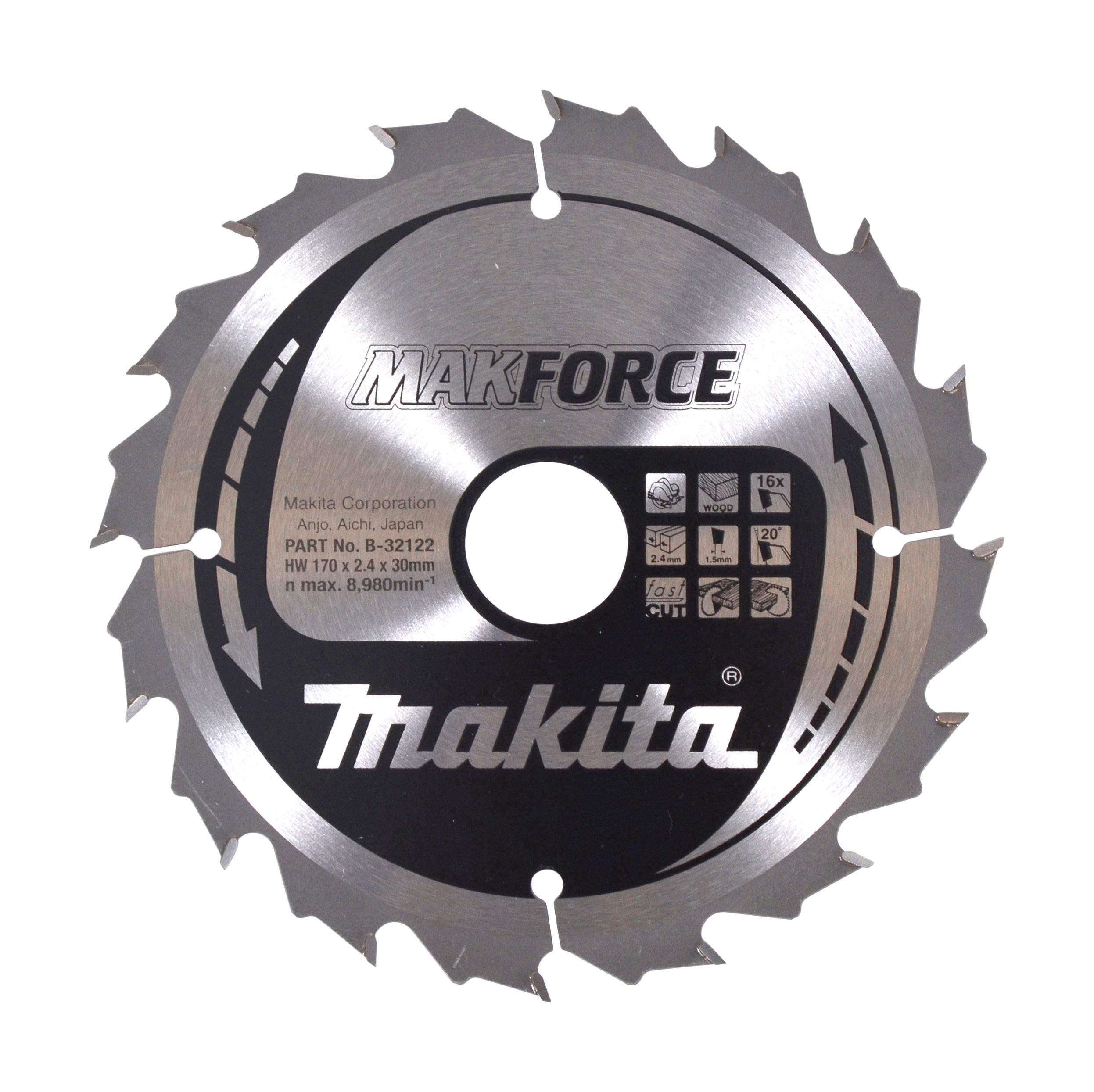 Makita Kreissägeblatt MAKFORCE, 170/30 mm - 16 Zähne - 1,5 mm - FastCut - Holz - B-32122