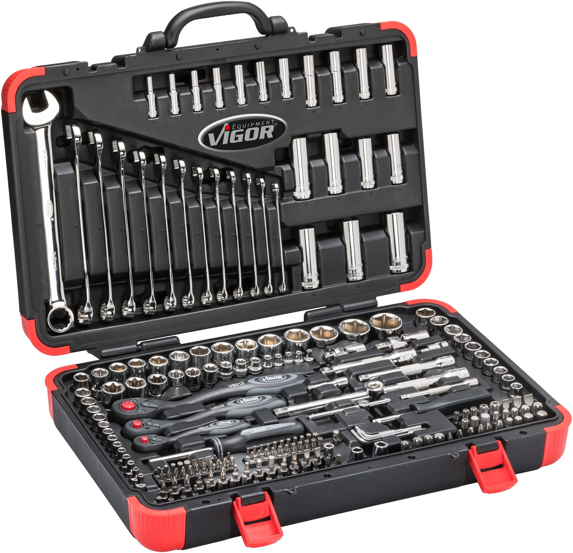 VIGOR Steckschlüssel Satz, V3277N, Sechskant8 (5/16 Zoll), Vierkant6,3 mm (1/4 Zoll), Vierkant10 mm