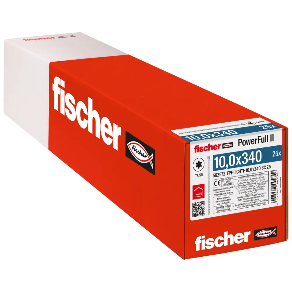 Fischer Vollgewindeschraube 10,0x340 PowerFull FPF II CHTF 10 BC, Vollgewinde, Zylinderkopf, TX