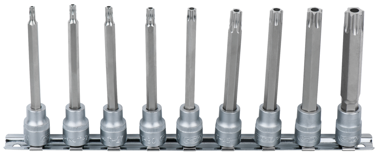 KS Tools 3/8" Bit-Stecknuss-Satz, lang, 9-tlg, TB20-TB60 mit Stirnlochbohrung