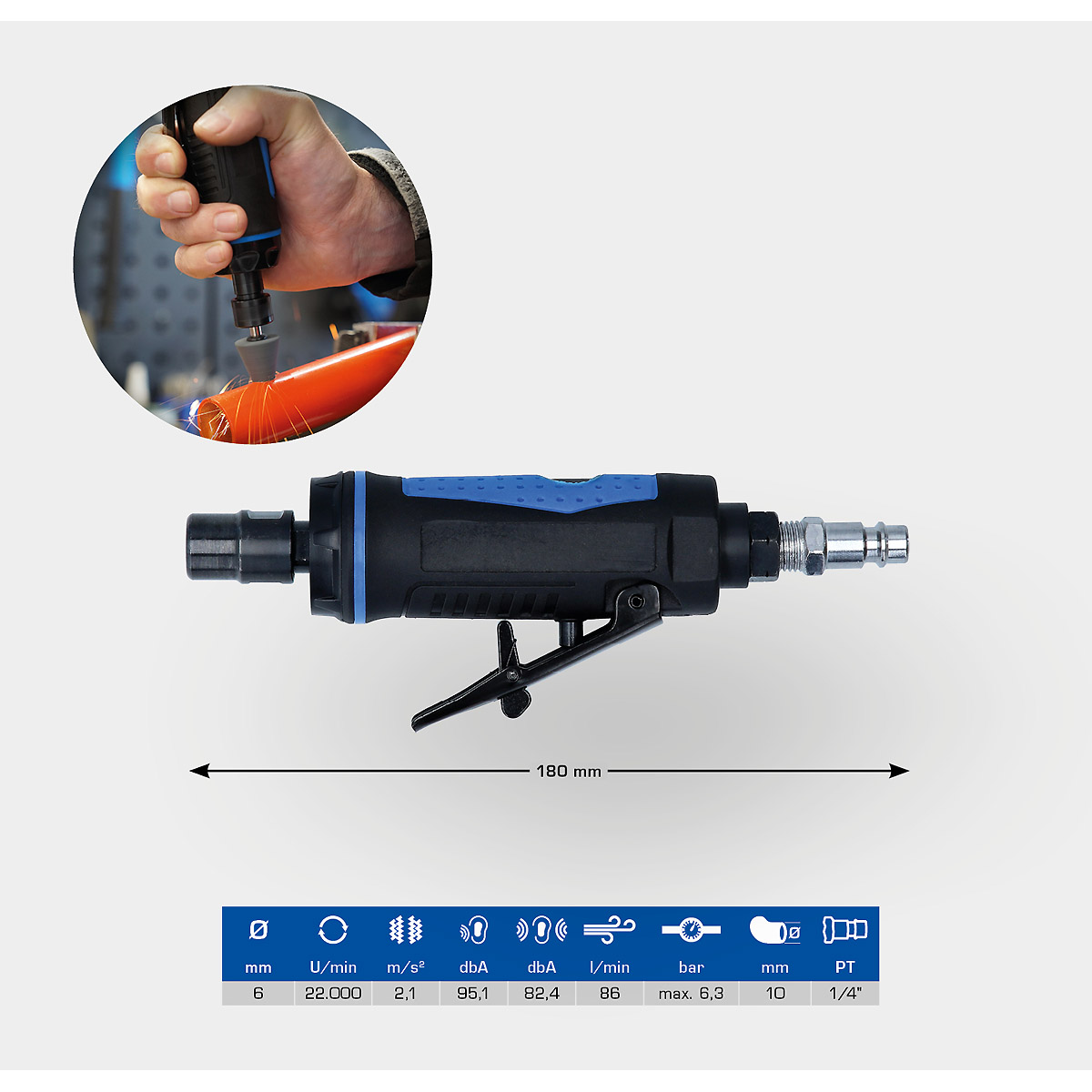 Brilliant Tools Mini Druckluft-Stabschleifer, gerade