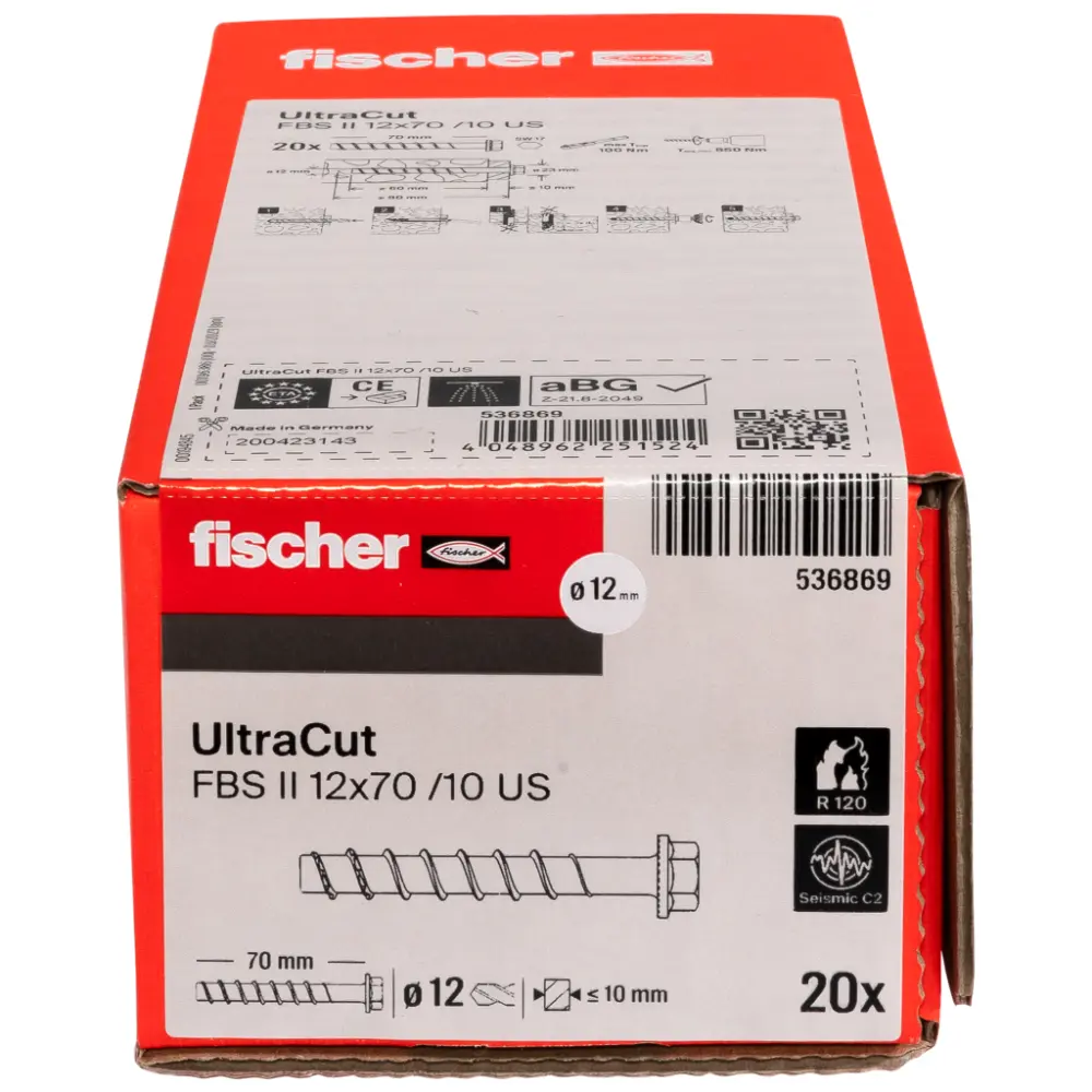 Fischer Betonschraube UltraCut FBS II 12x70 10/-/- US Sechskant mit U-Scheibe