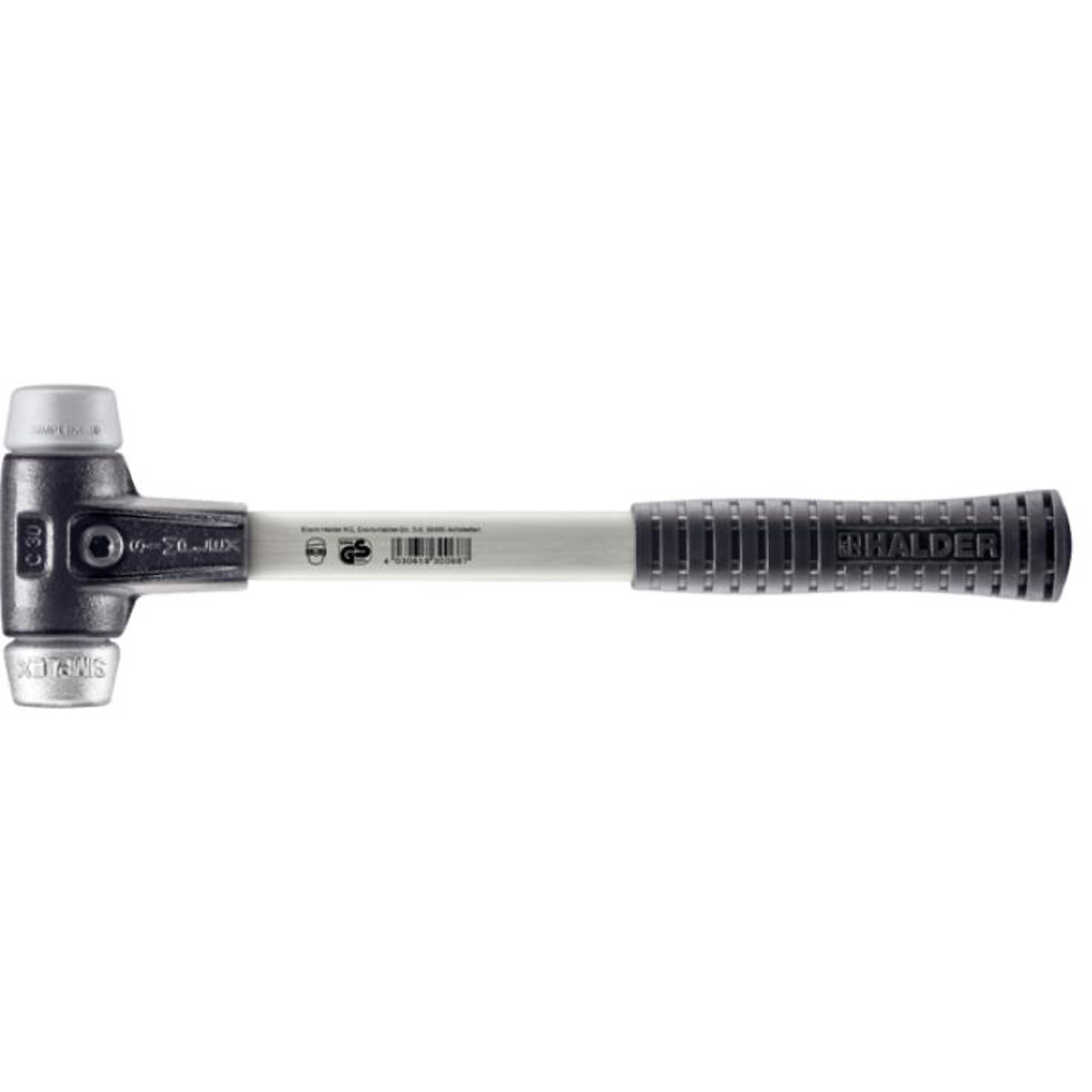 HALDER SIMPLEX - Schonhammer mit verstärktem Tempergussgehäuse und Fiberglasstiel, TPE-mid