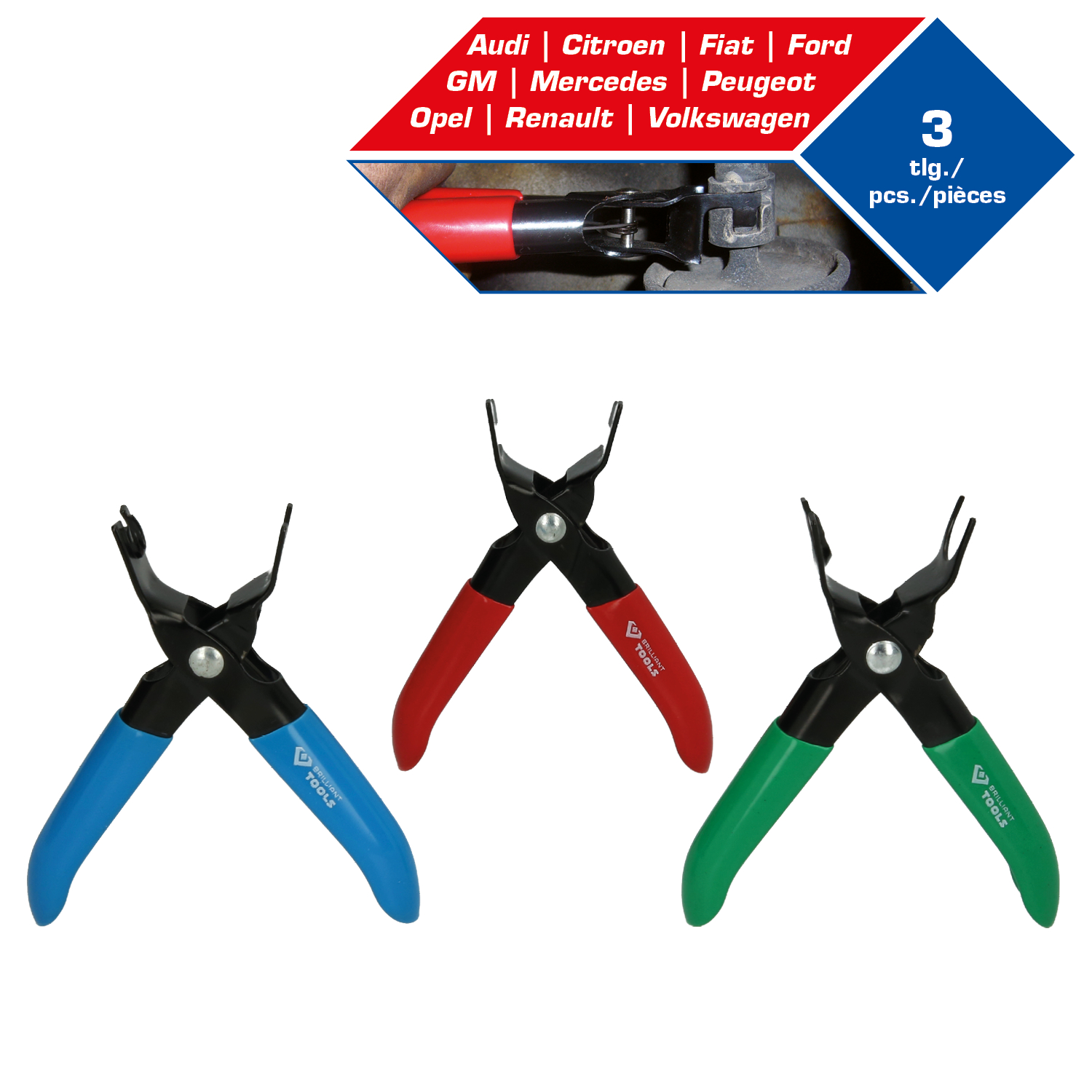 Brilliant Tools Kraftstoffleitung-Entriegelungszangen-Satz, 3-tlg - BT531000