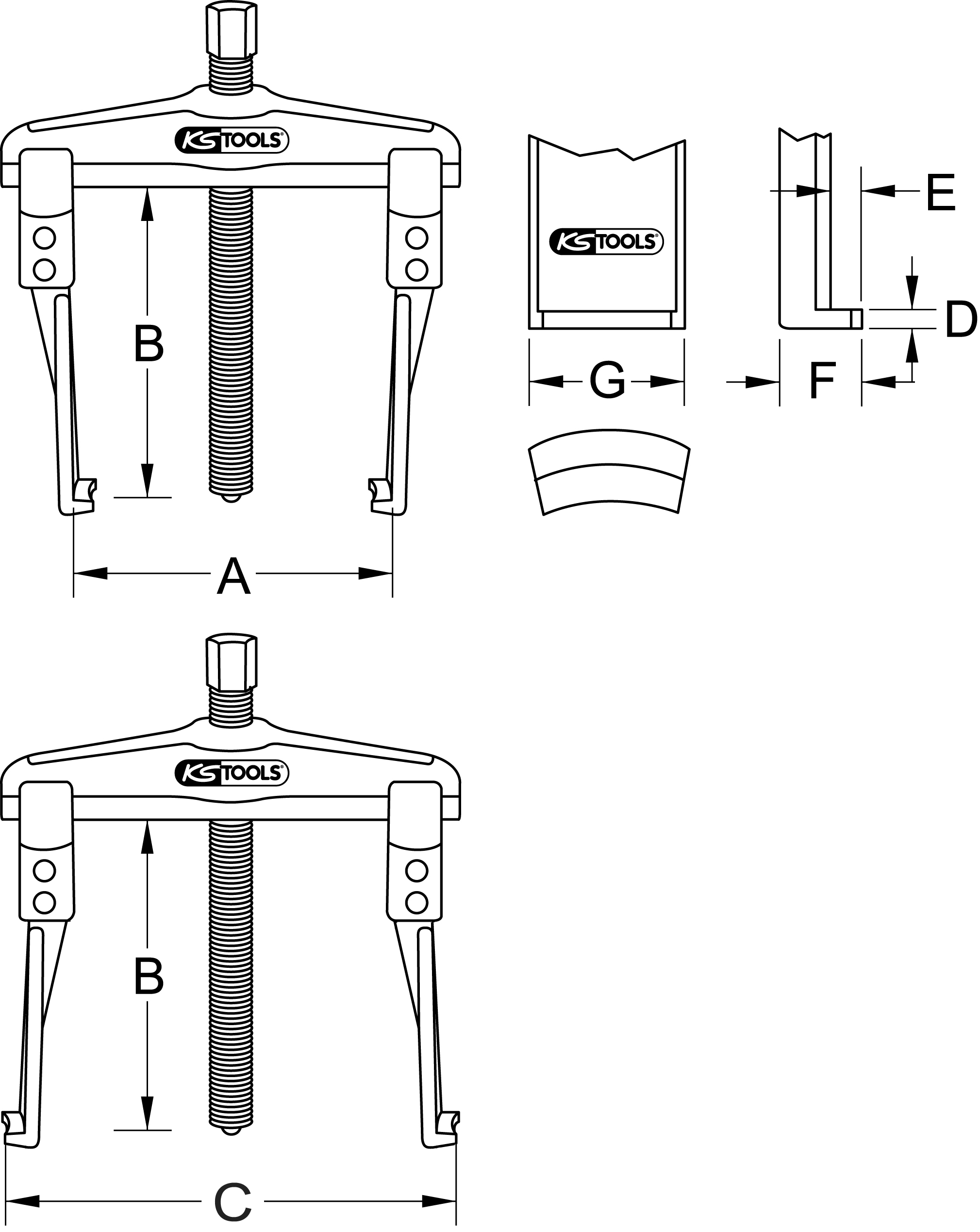 KS Tools Universal-Abzieher 2-armig mit extrem schlanken und verlängerten Haken, 2,5t