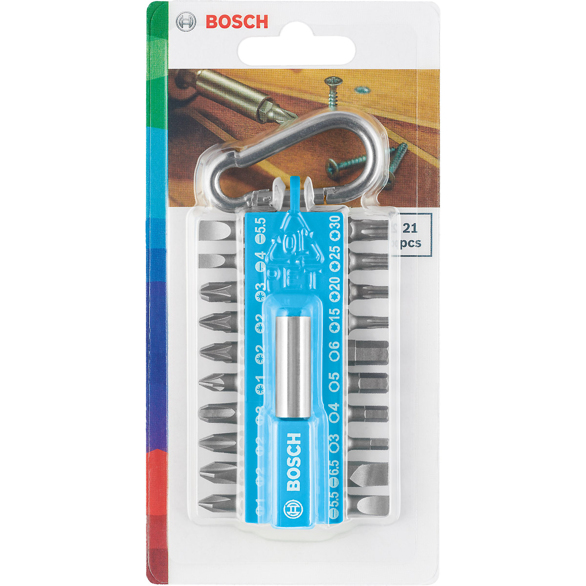 Bosch 21-teiliges Schrauberbit-Set mit Snap-hook, Hellblau