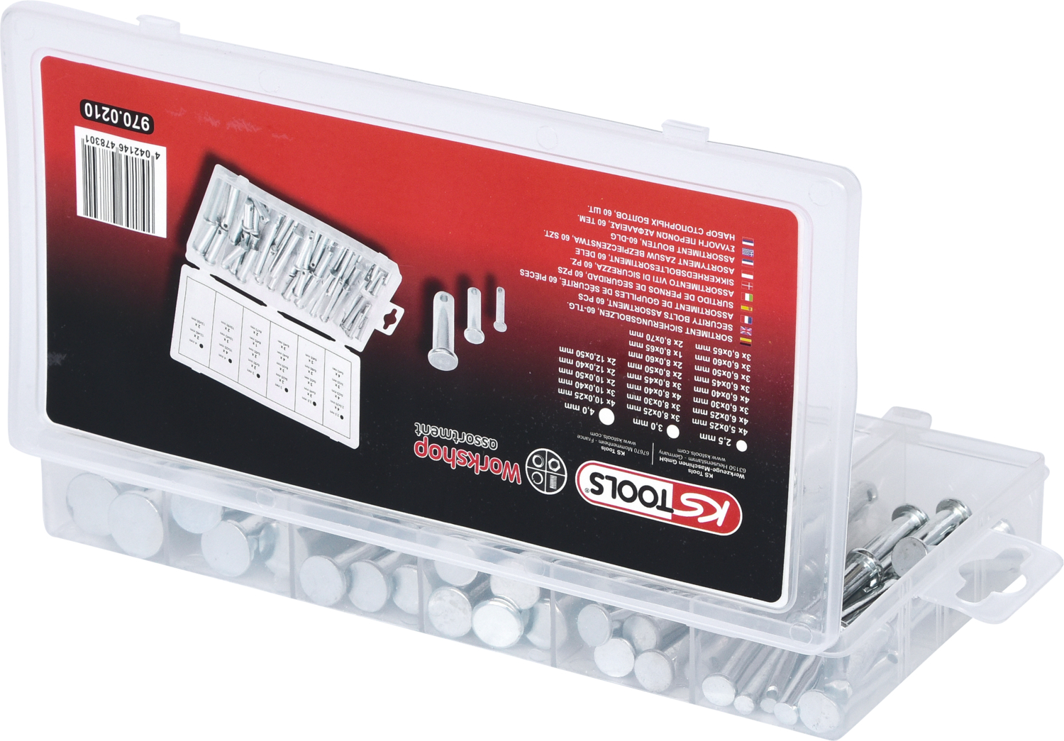 KS Tools Sortiment Sicherungsbolzen, Ø 5-12mm, 21 Größen, 60-tlg