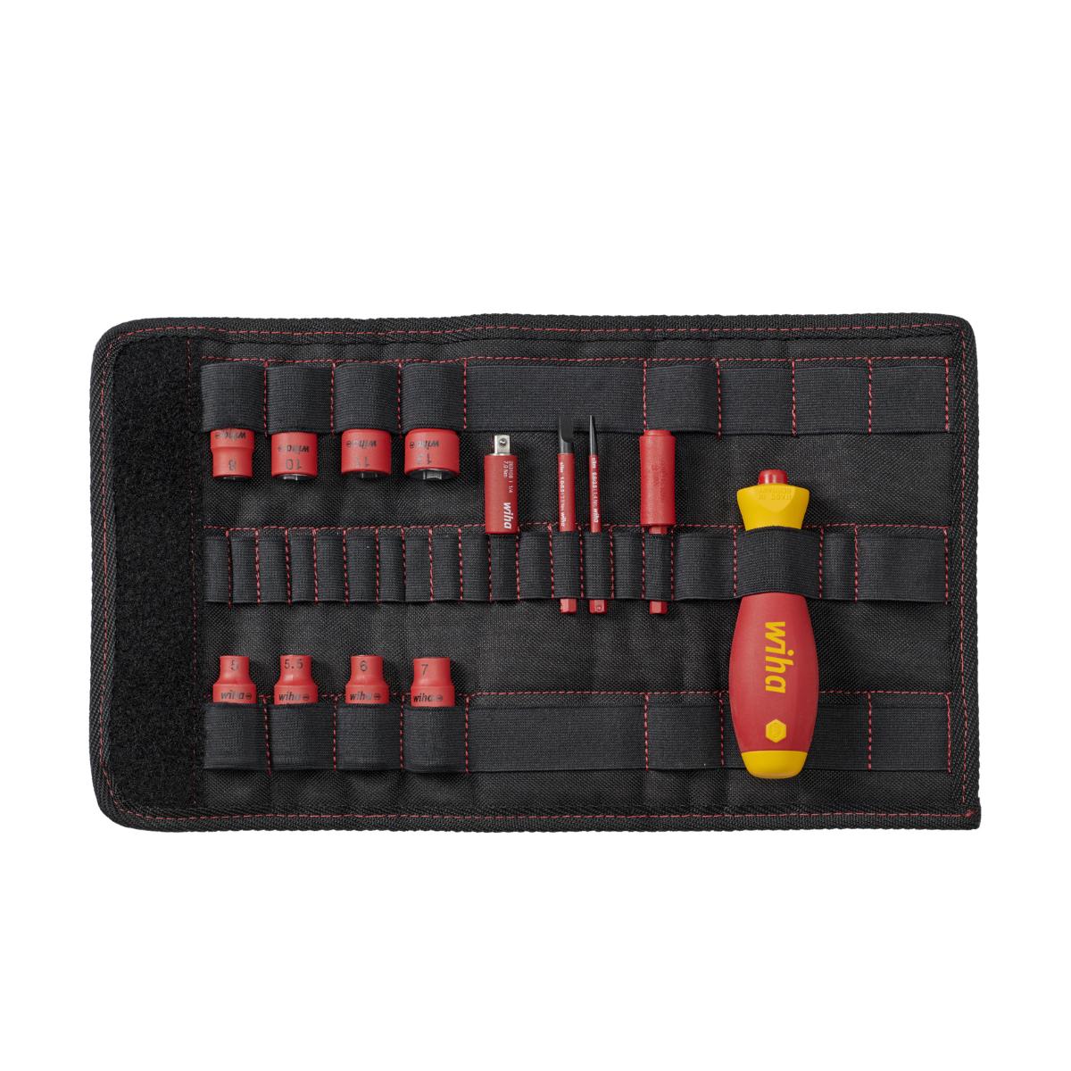 Wiha Schraubendreher und Steckschlüsseleinsatz 1/4 zoll Set slimVario electric gemischt 14-teilges Set mit Falttasche