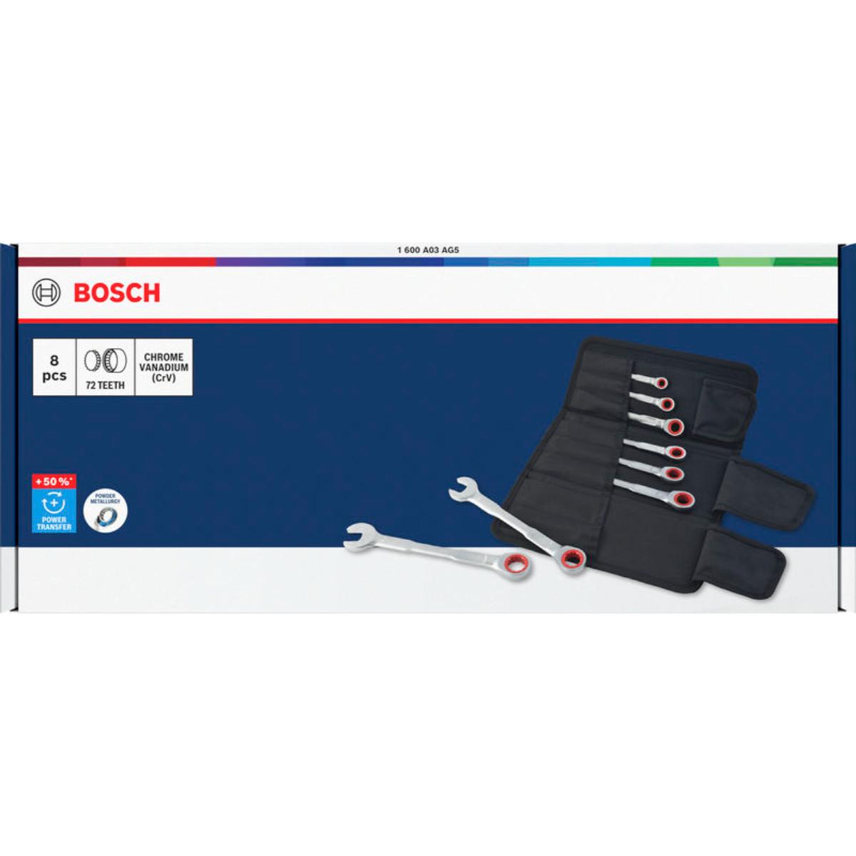 Bosch Ratschen-Ring-Maulschlüssel, 8-19 mm, 8-teilges Set