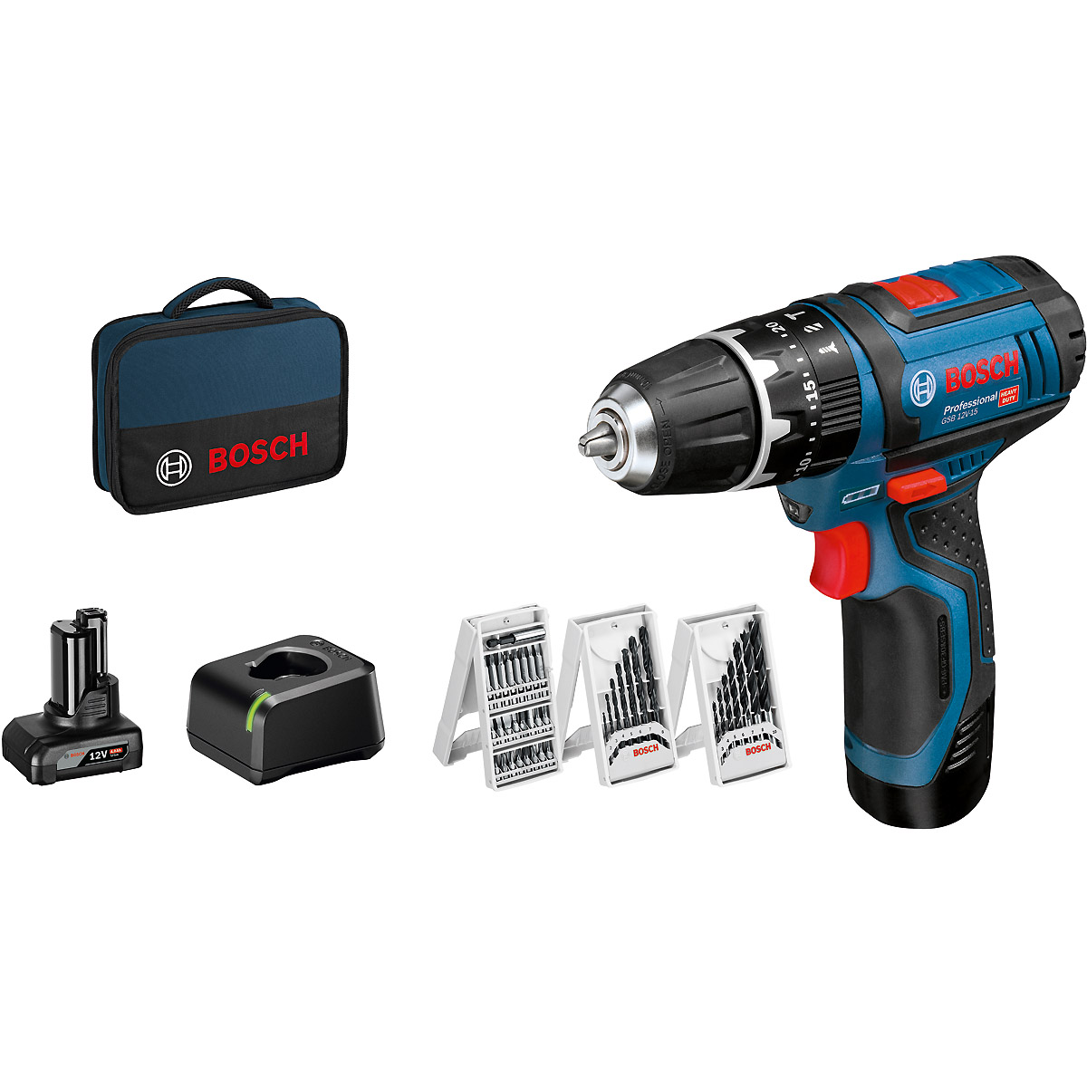 Bosch Akku-Schlagbohrschrauber GSB 12V-15, mit 1 x 4.0 Ah, 1 x 2.0 Ah Li-Ion Akku