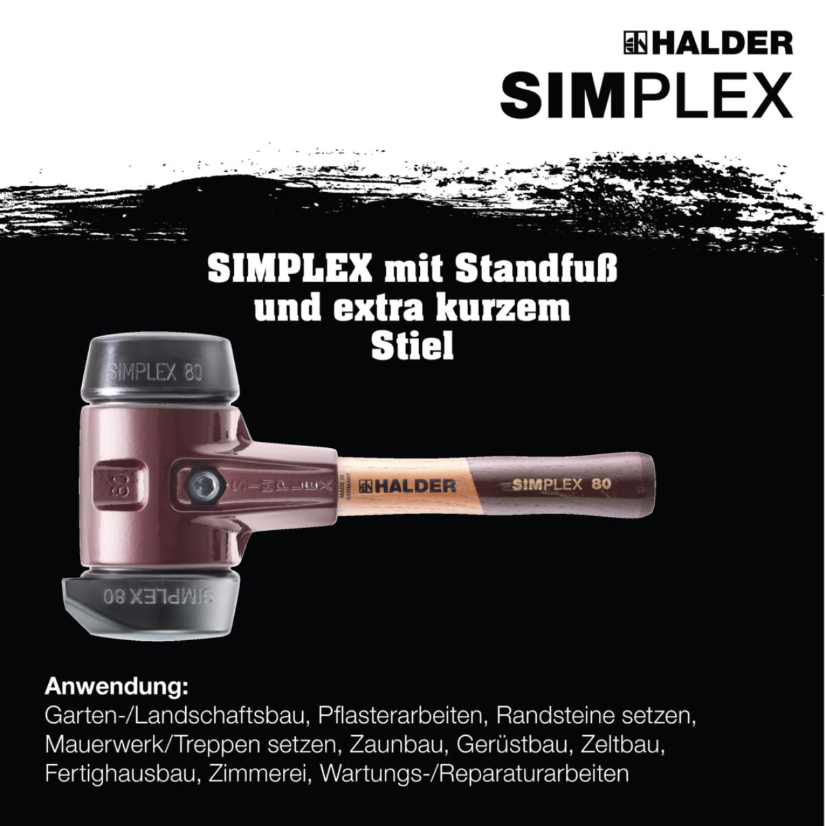 HALDER SIMPLEX - Schonhammer mit TE-Gehäuse und Holzstiel Gummikomposition mit Standfuss