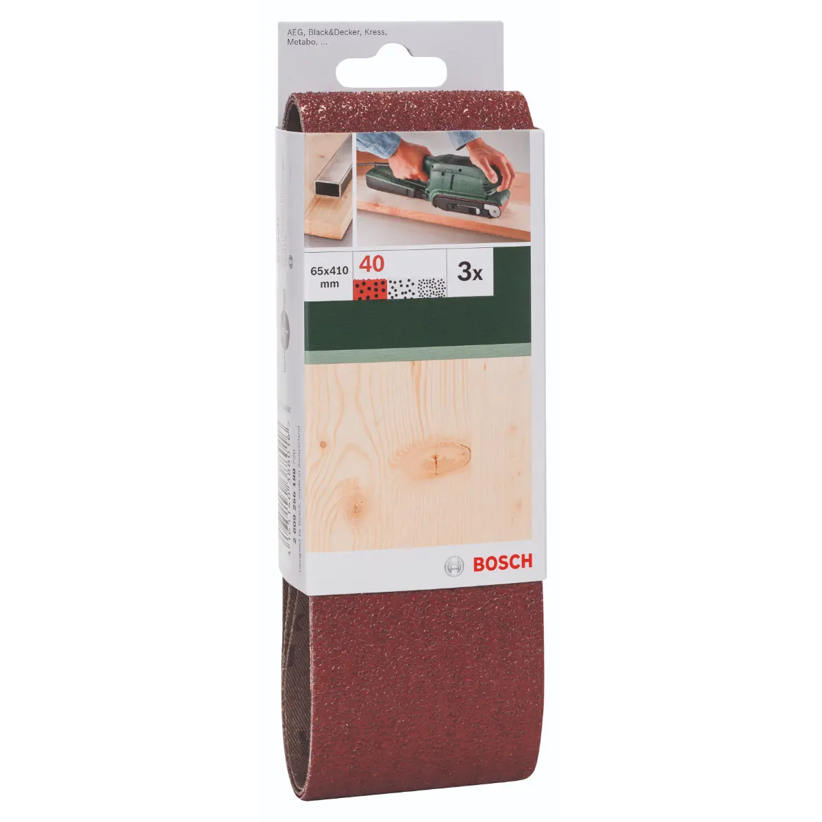 Bosch Schleifband-Set für Bandschleifer, rote Qualität K=40, 65 x 410 mm, 3-tlg.