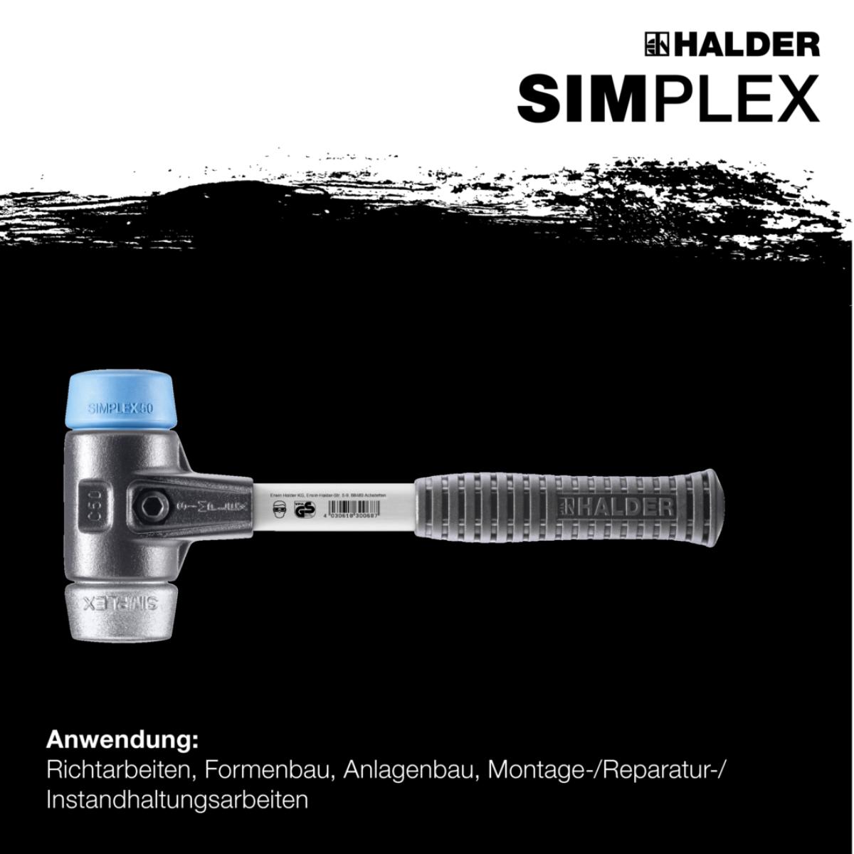 HALDER SIMPLEX - Schonhammer mit verstärktem Tempergussgehäuse und Fiberglasstiel, TPE-soft