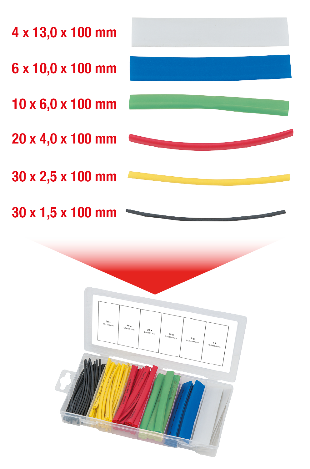 KS Tools Sortiment Schrumpfschläuche, farbig, 100-tlg