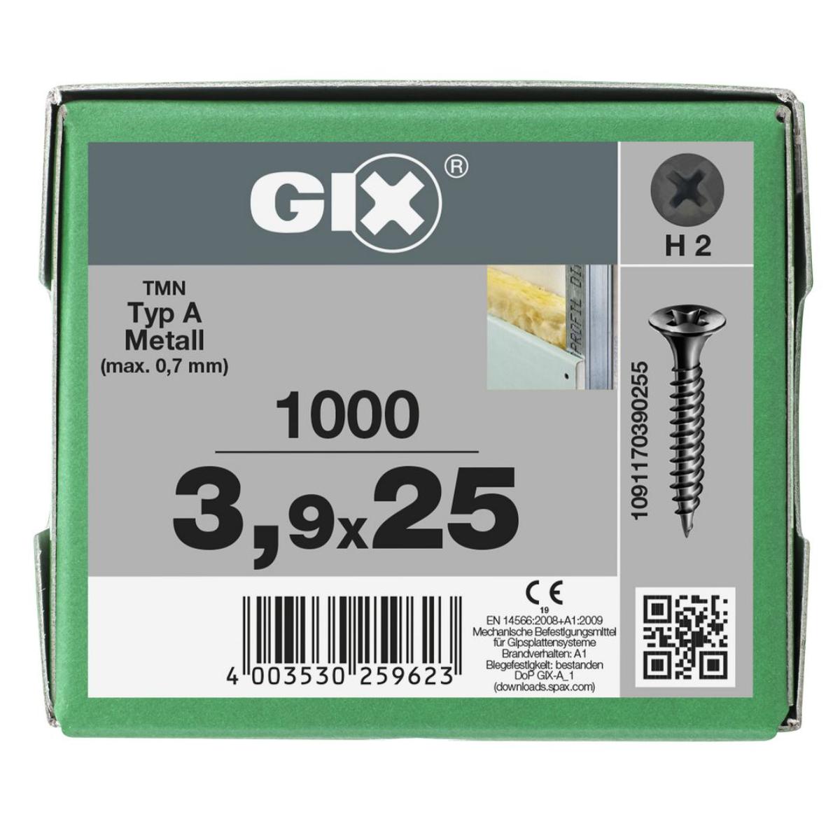 SPAX GIX-A Trompetenkopf H2 Feingewinde phosphatiert, 1000 Stück