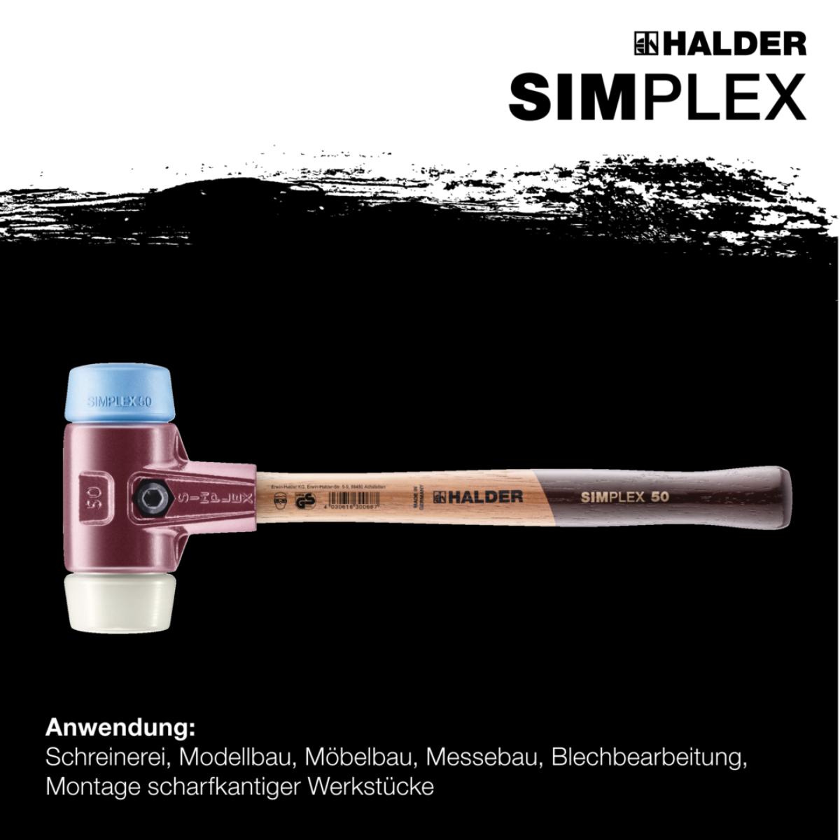 HALDER SIMPLEX - Schonhammer mit Tempergussgehäuse und hochwertigem Holzstiel, TPE-soft / Nylon