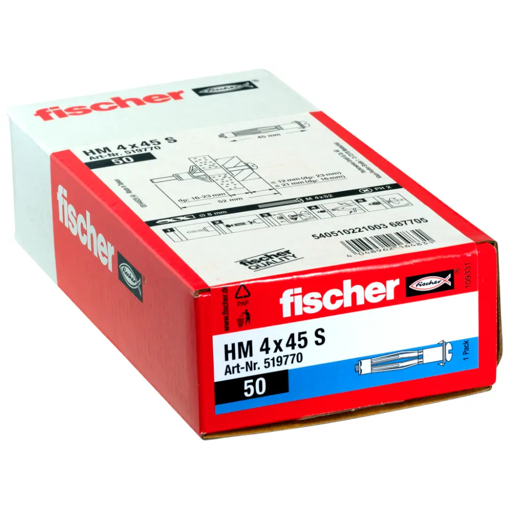 Fischer Hohlraum-Metalldübel HM 4x45 S mit Schraube