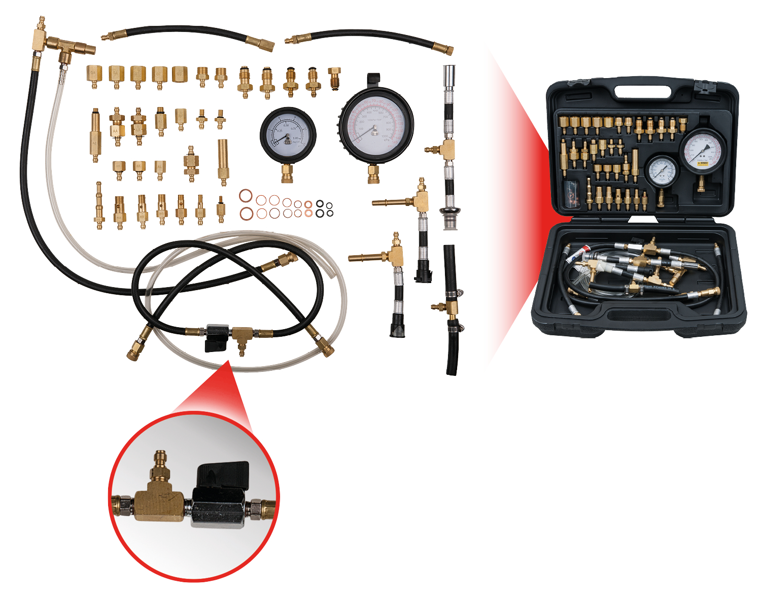KS Tools Master Kraftstoff-Einspritzsystem-Druckprüfgerät-Satz für Ottomotoren, 42-tlg