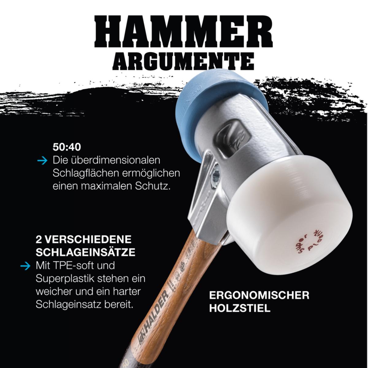 HALDER SIMPLEX - Schonhammer mit TE-Gehäuse und Holzstiel, Superplastik / TPE-soft