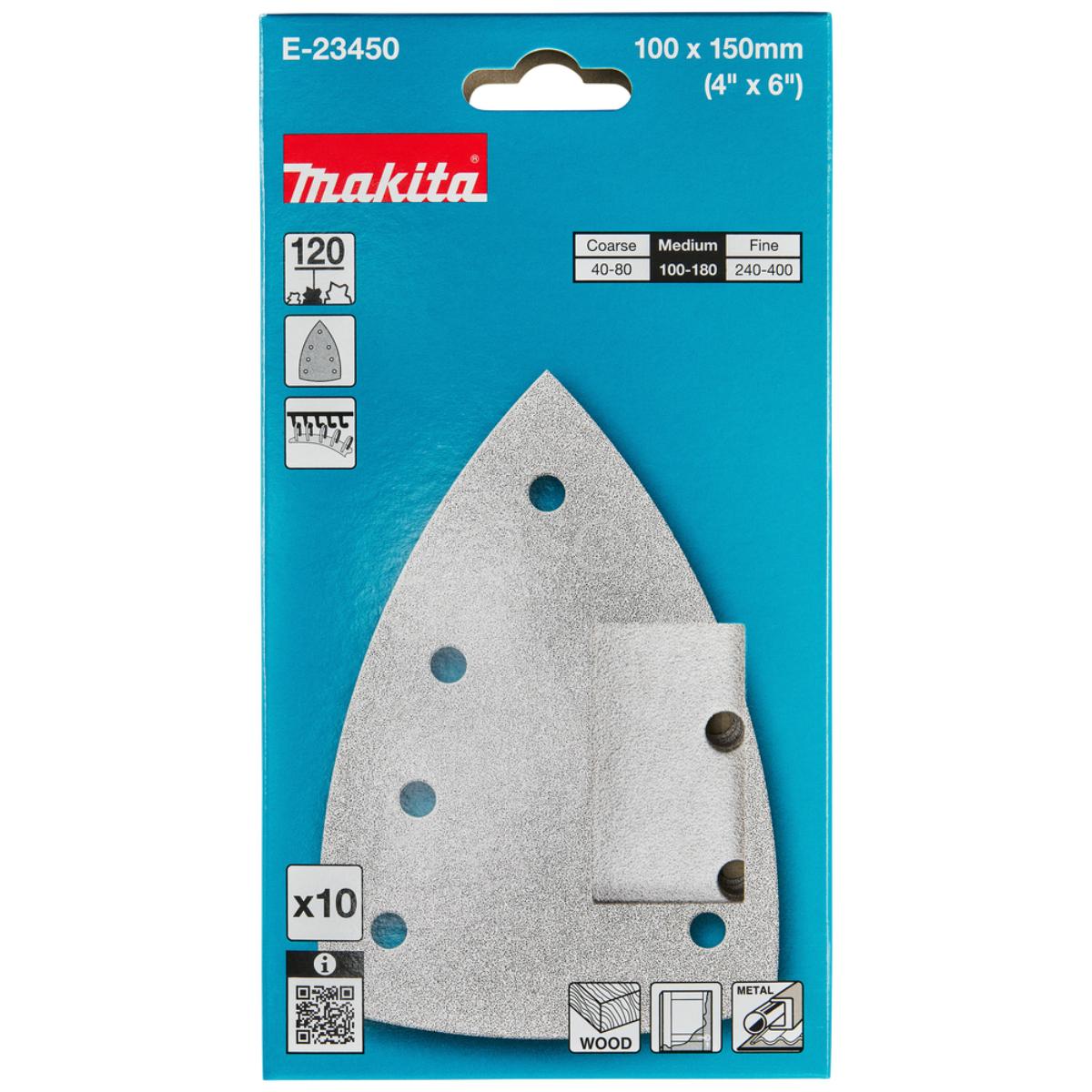 Makita Schleifpapier 100x150mm, Körnung A120,Klett, 7 Loch, 10 Stück