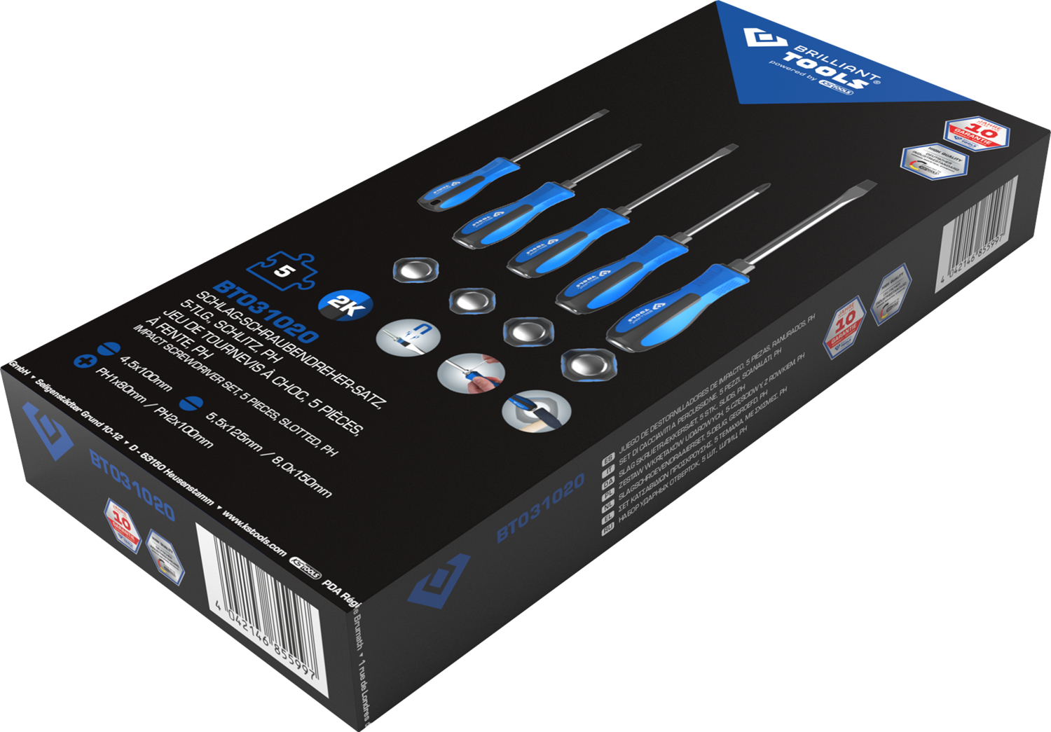 Brilliant Tools Schraubendreher-Satz mit Schlagkappe, 5-tlg - BT031020