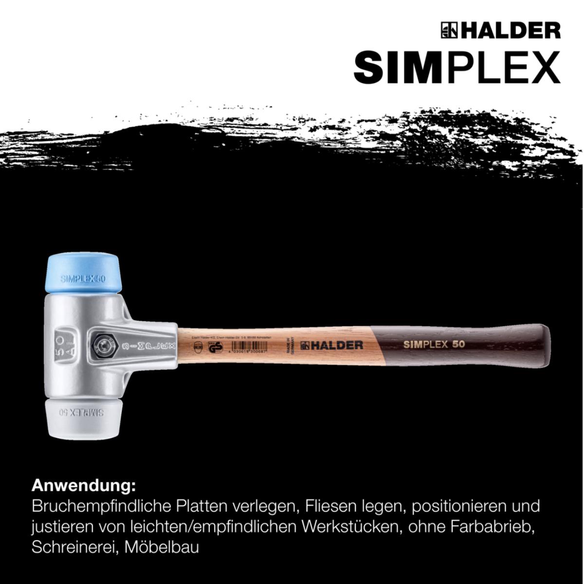 HALDER SIMPLEX - Schonhammer mit Aluminiumgehäuse und Holzstiel, TPE-soft / TPE-mid