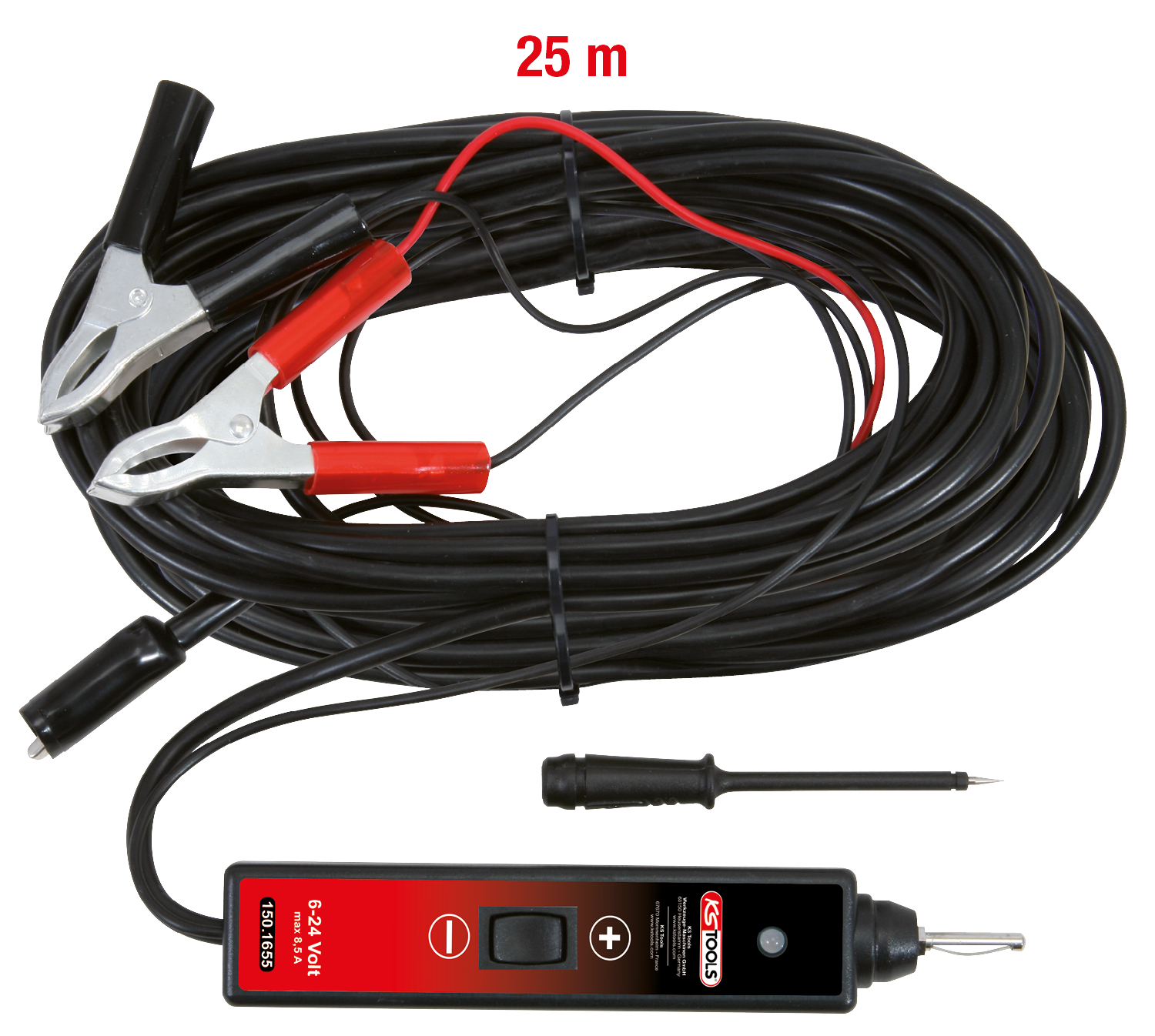 KS Tools Funktionsprüflampe 6-24V DC mit 25 Meter Kabel