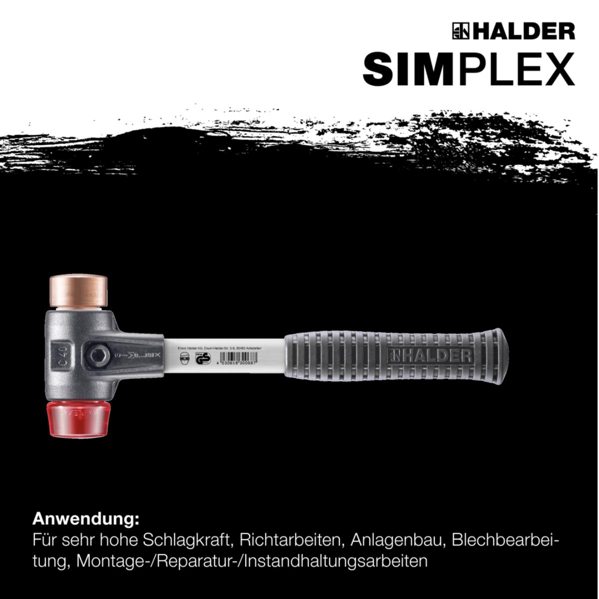 HALDER SIMPLEX - Schonhammer mit verstärktem Tempergussgehäuse und Fiberglasstiel, Kupfer / Plastik