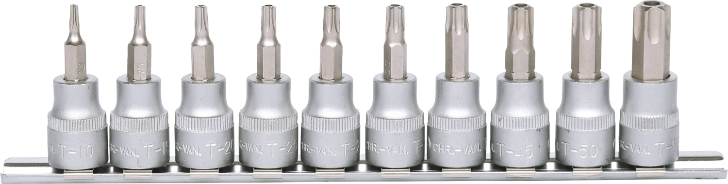 KS Tools 3/8" Bit-Stecknuss-Satz, 10-tlg, TB10-TB55 mit Stirnlochbohrung