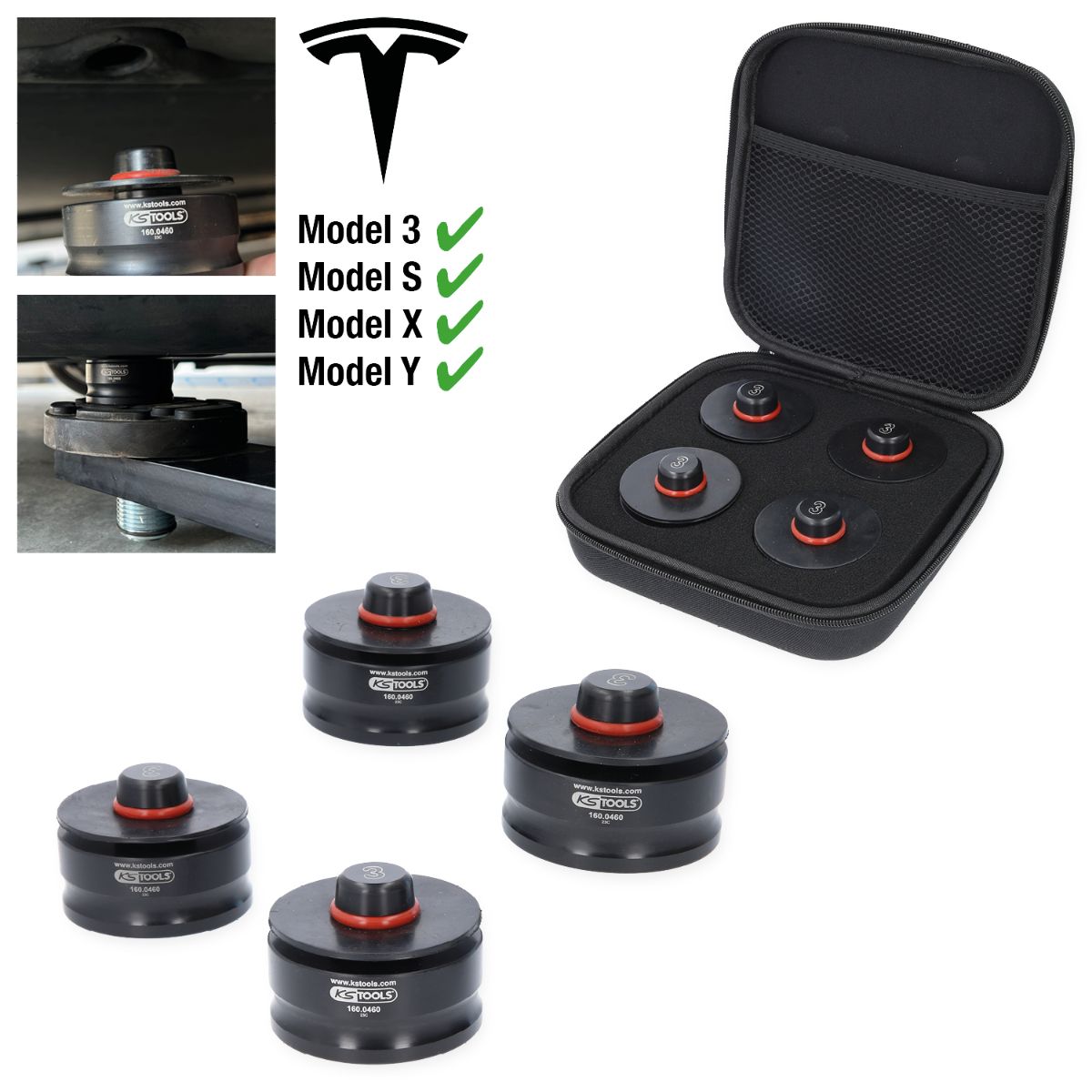 KS Tools Wagenheberaufnahme-Satz für Tesla Model 3, S, X, Y, 4-tlg