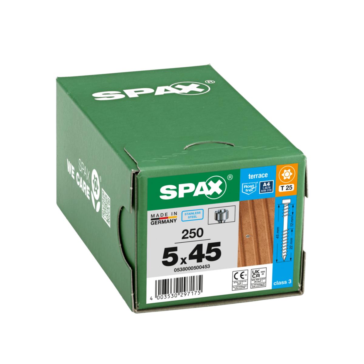 SPAX TERRASSE Fixiergewinde Zylinderkopf T-STAR plus T25, CUT-Spitze Edelstahl rostfrei A4, 250 Stück