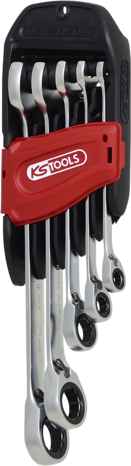 KS Tools GEARplus® RINGSTOP-Ratschenringmaulschlüssel-Satz, abgewinkelt, 5-tlg