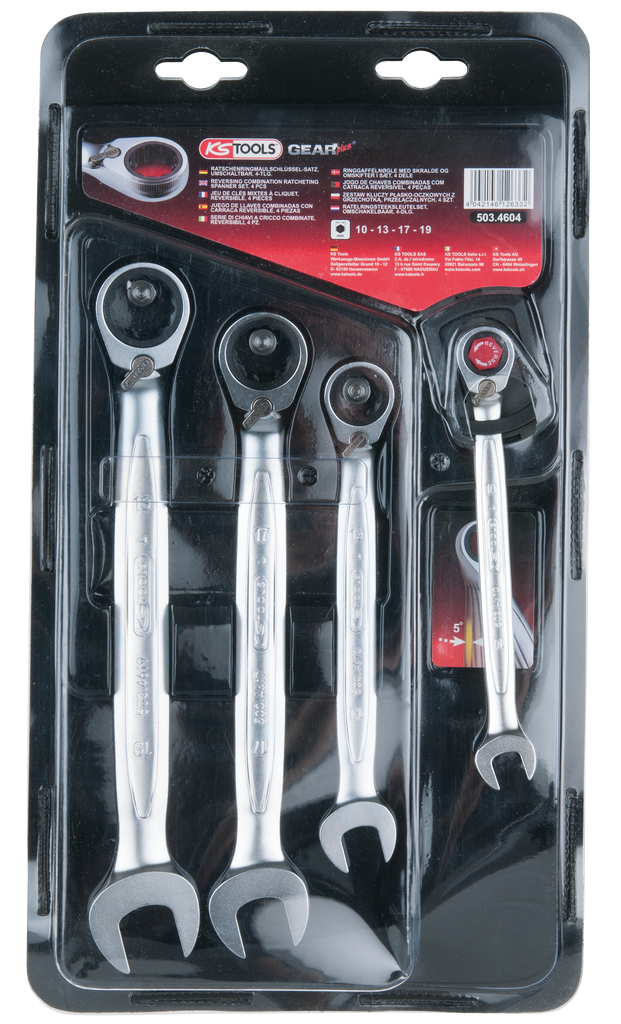 KS Tools GEARplus Ratschenringmaulschlüssel-Satz, umschaltbar, 4-tlg