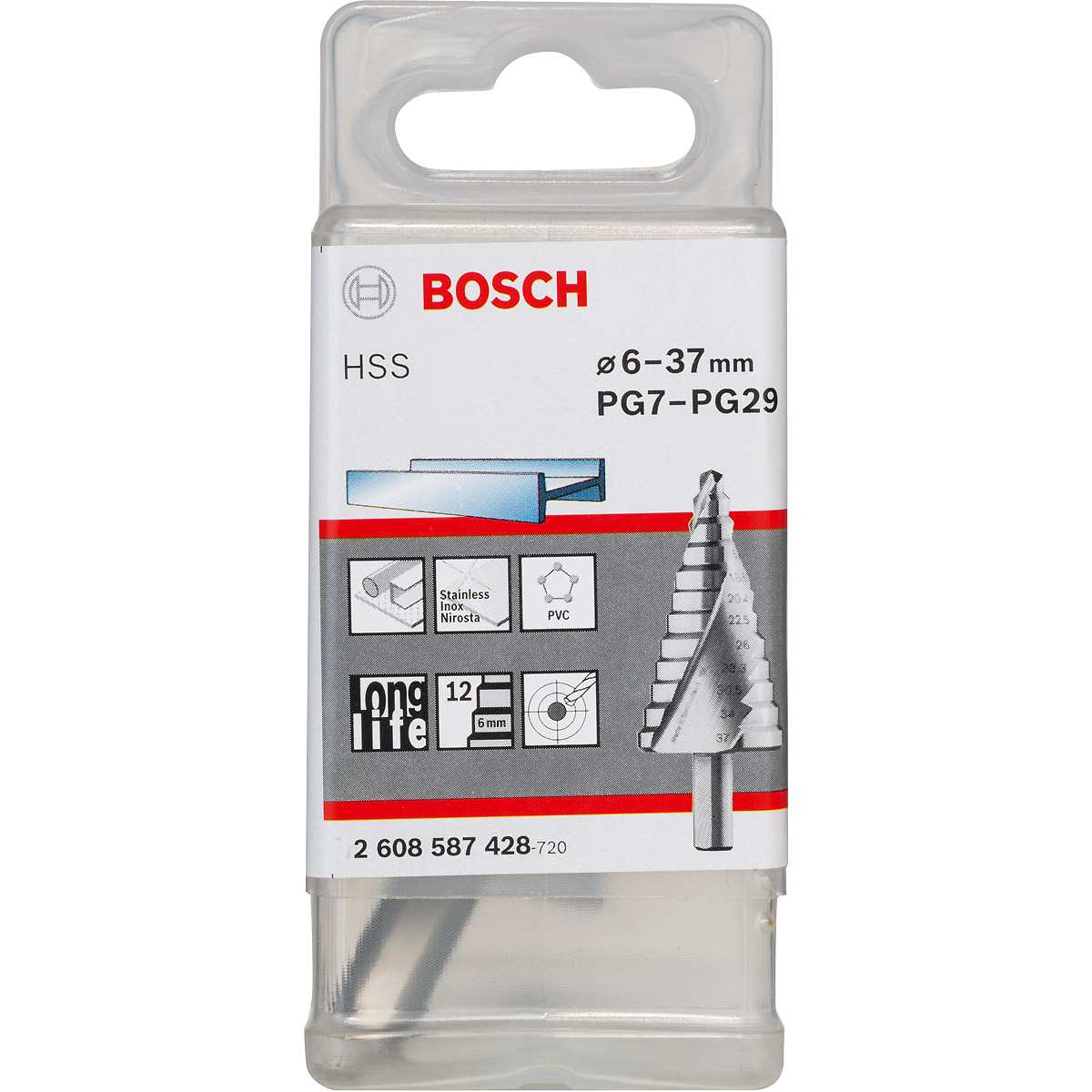 Bosch Stufenbohrer HSS, für Kabelverschraubungen, 6 - 37 mm, 10 mm, 93 mm, 12 Stufen