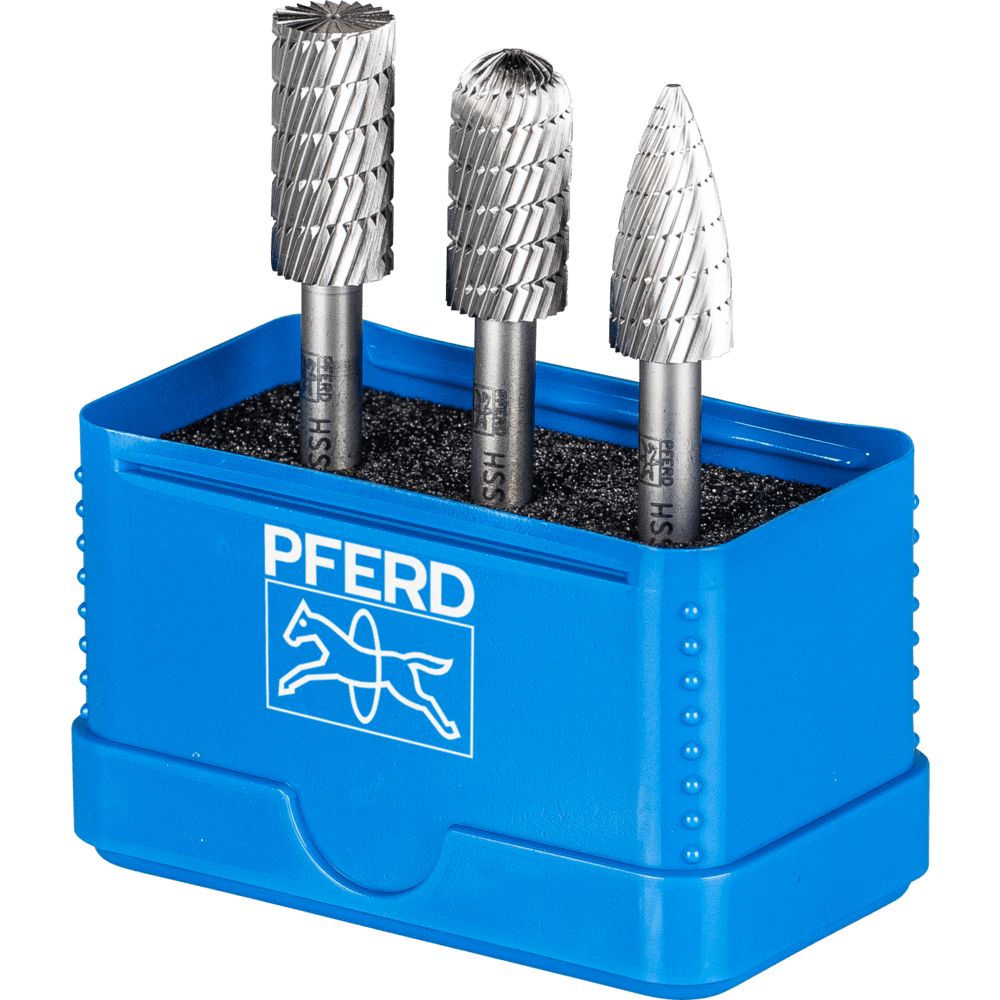 PFERD TOOLS HSS Frässtift Set 86 3-tlg. Zahnung 3 12mm Schaft 6mm universal mittel fein