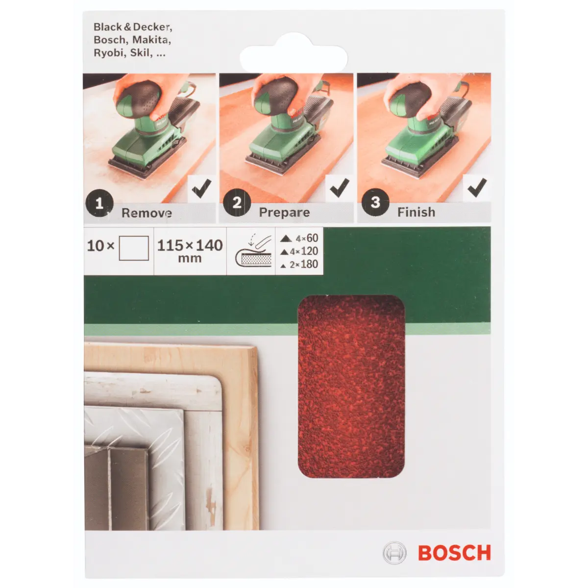 Bosch Schleifblatt-Set für Schwingschleifer K=60/120/180, 115 x 140 mm, 10-tlg.