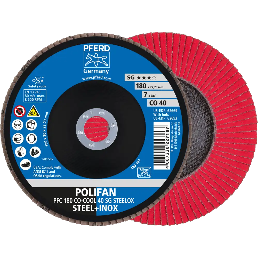 PFERD TOOLS POLIFAN Fächerscheibe PFC konisch CO-COOL SG STEELOX Stahl/Edelstahl