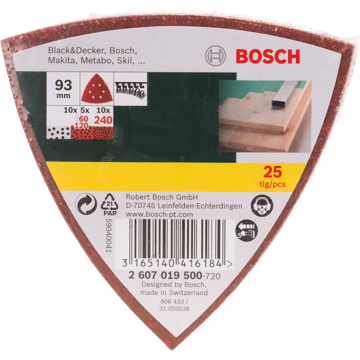 Bosch Schleifblatt-Set für Deltaschleifer, 93 mm, 60 - 240, 6 Löcher, 25er-Pack